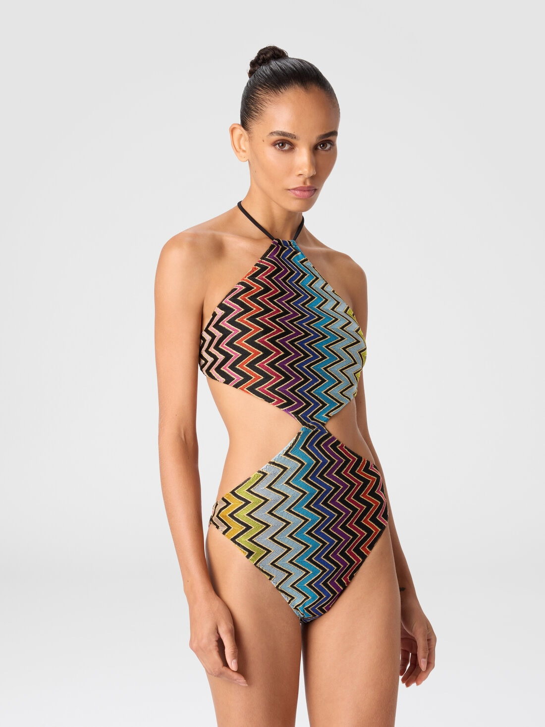 Geometric one-piece swimsuit with neck tie - 2