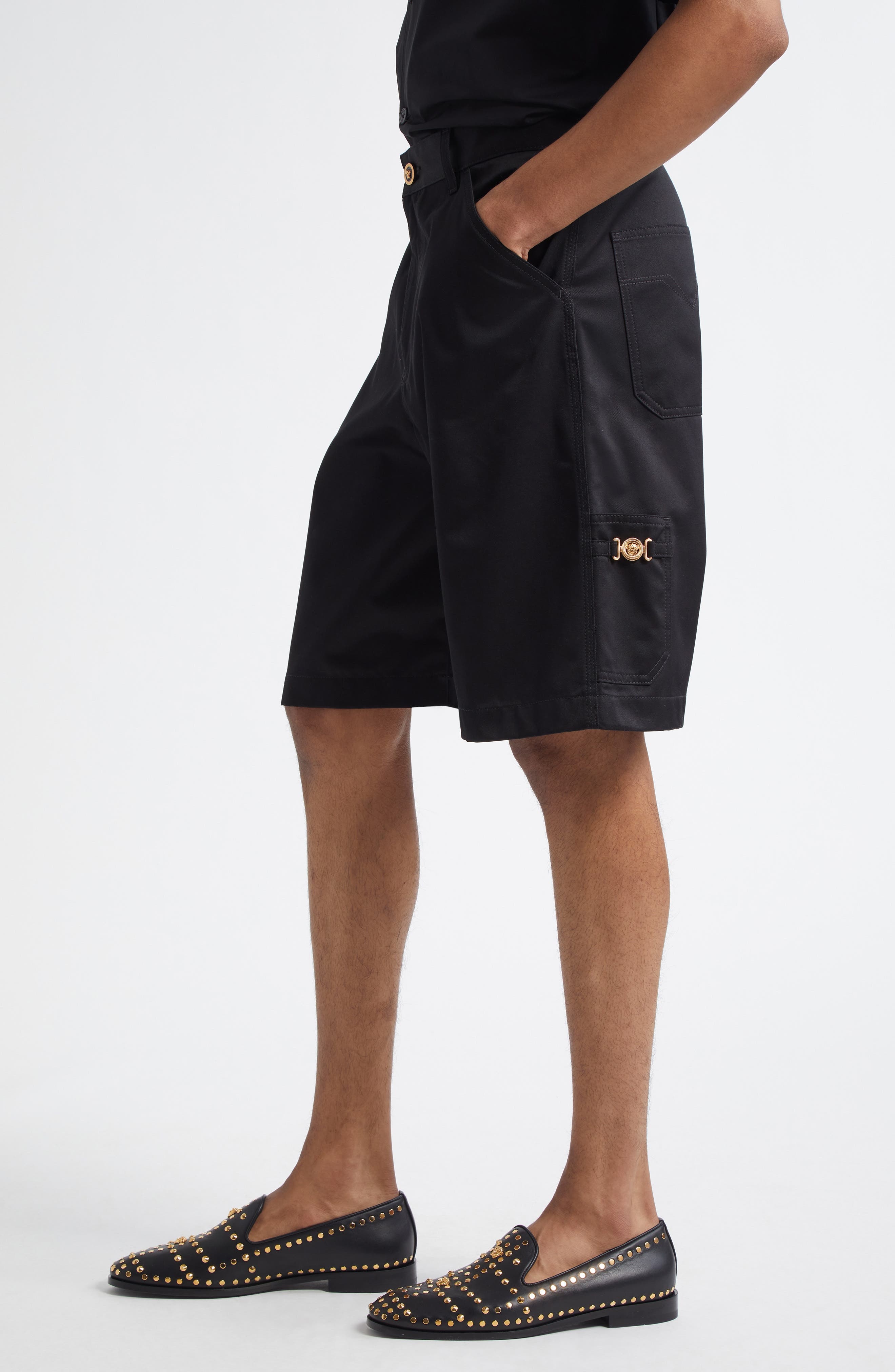 Versace Cotton Gabardine Cargo Shorts in Black at Nordstrom - 4