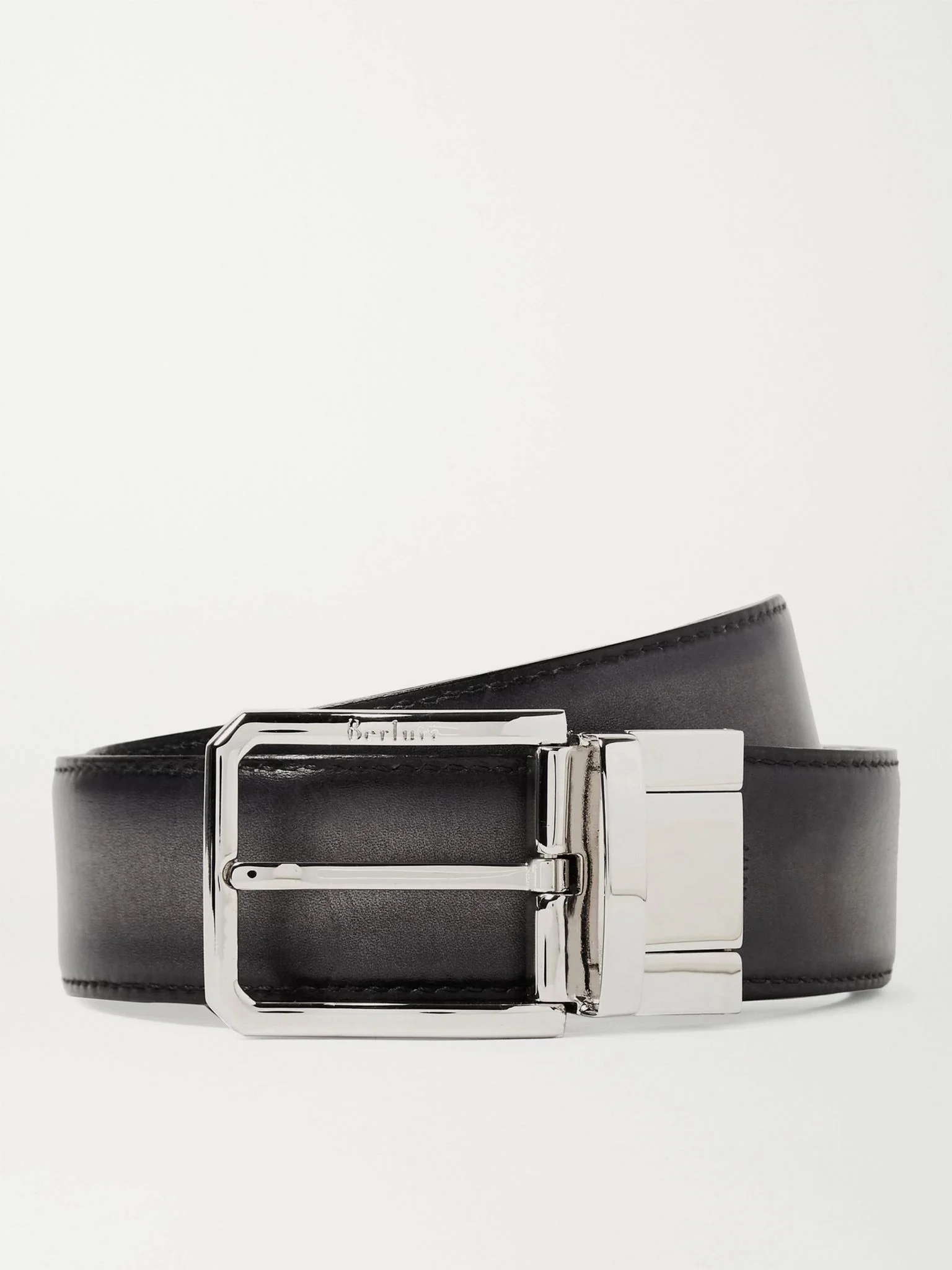 3.5cm Scritto Reversible Leather Belt Anthracite - 1