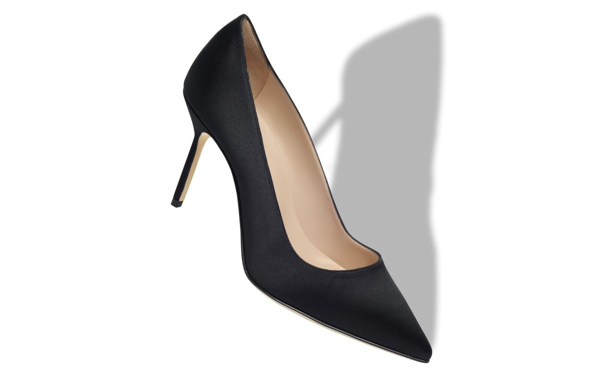 Black Satin Pointed Toe Pumps - 2