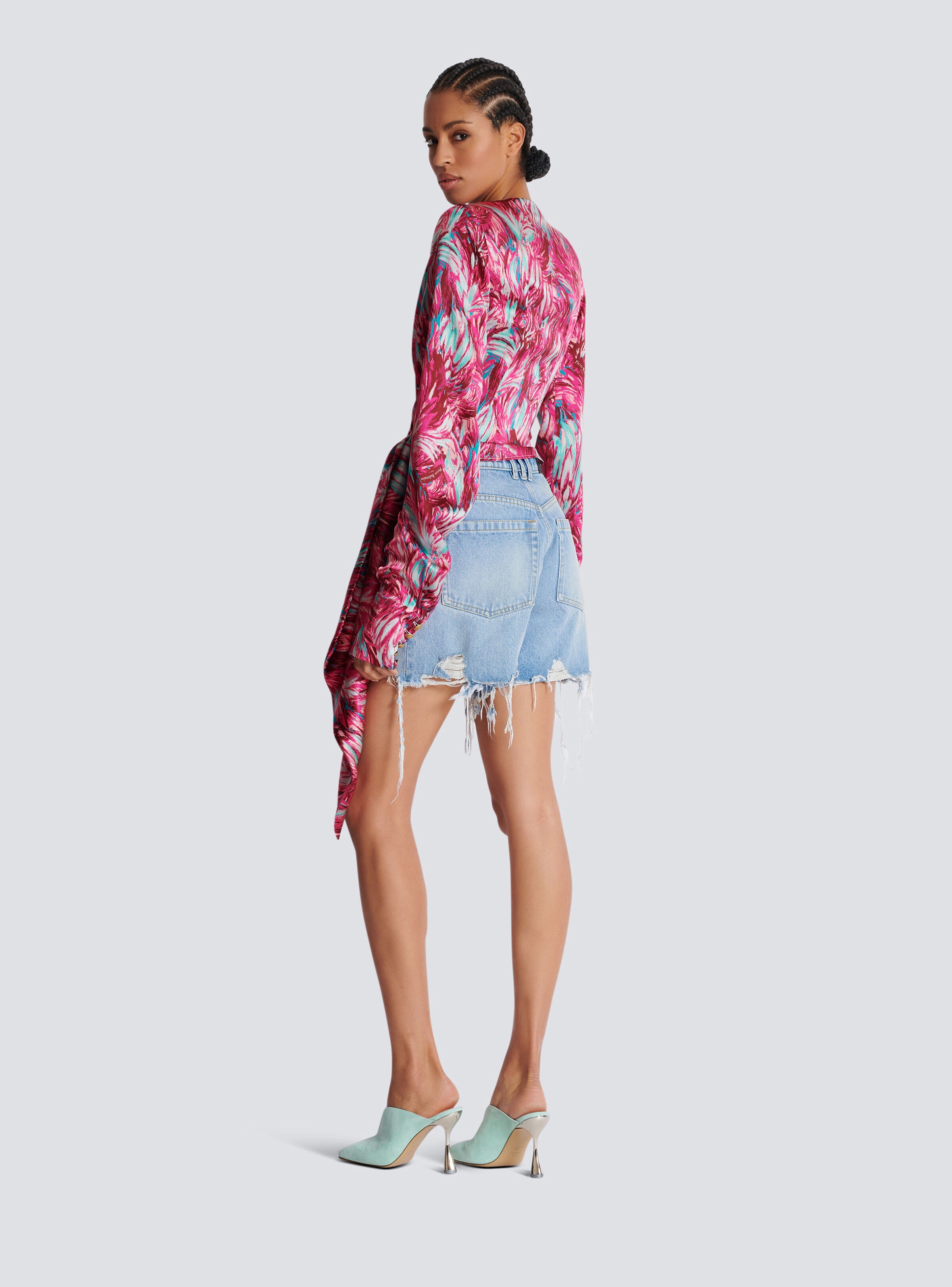 Feather print satin wrap blouse - 4
