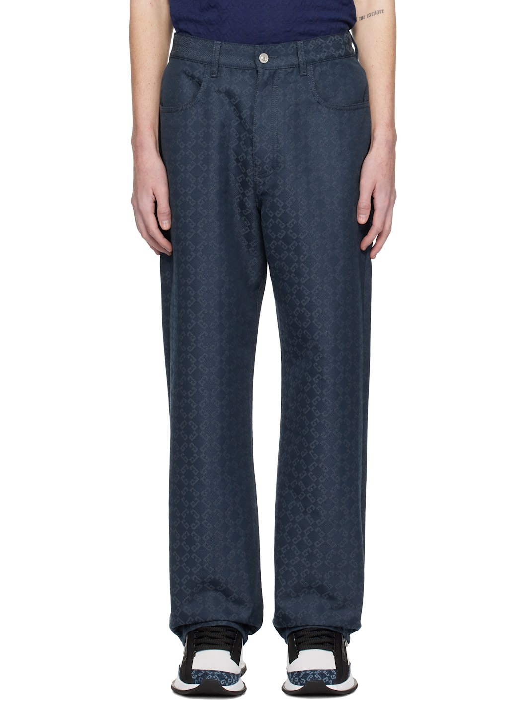 Navy Jacquard Jeans - 1