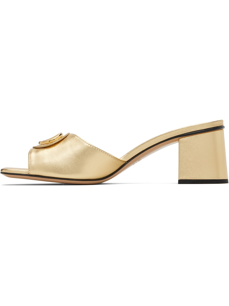 Valentino Gold VLogo Signature Slide Heeled Sandals outlook