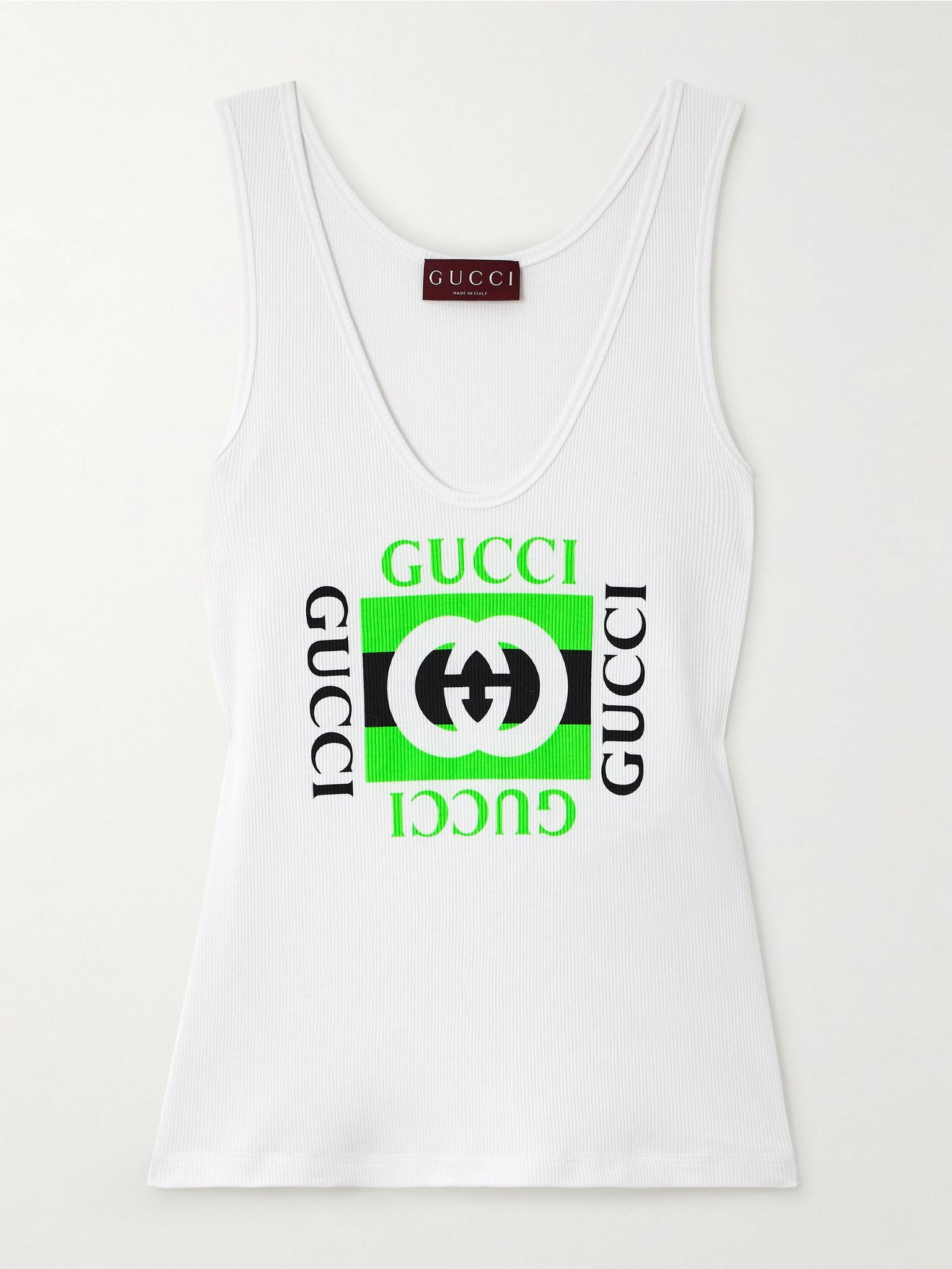 Printed ribbed cotton-jersey tank White - 1