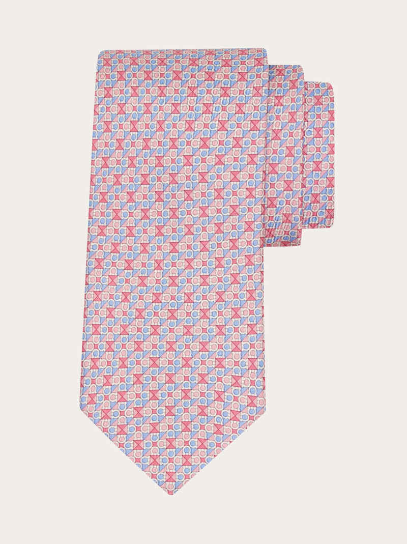 Gancini square print silk tie 1