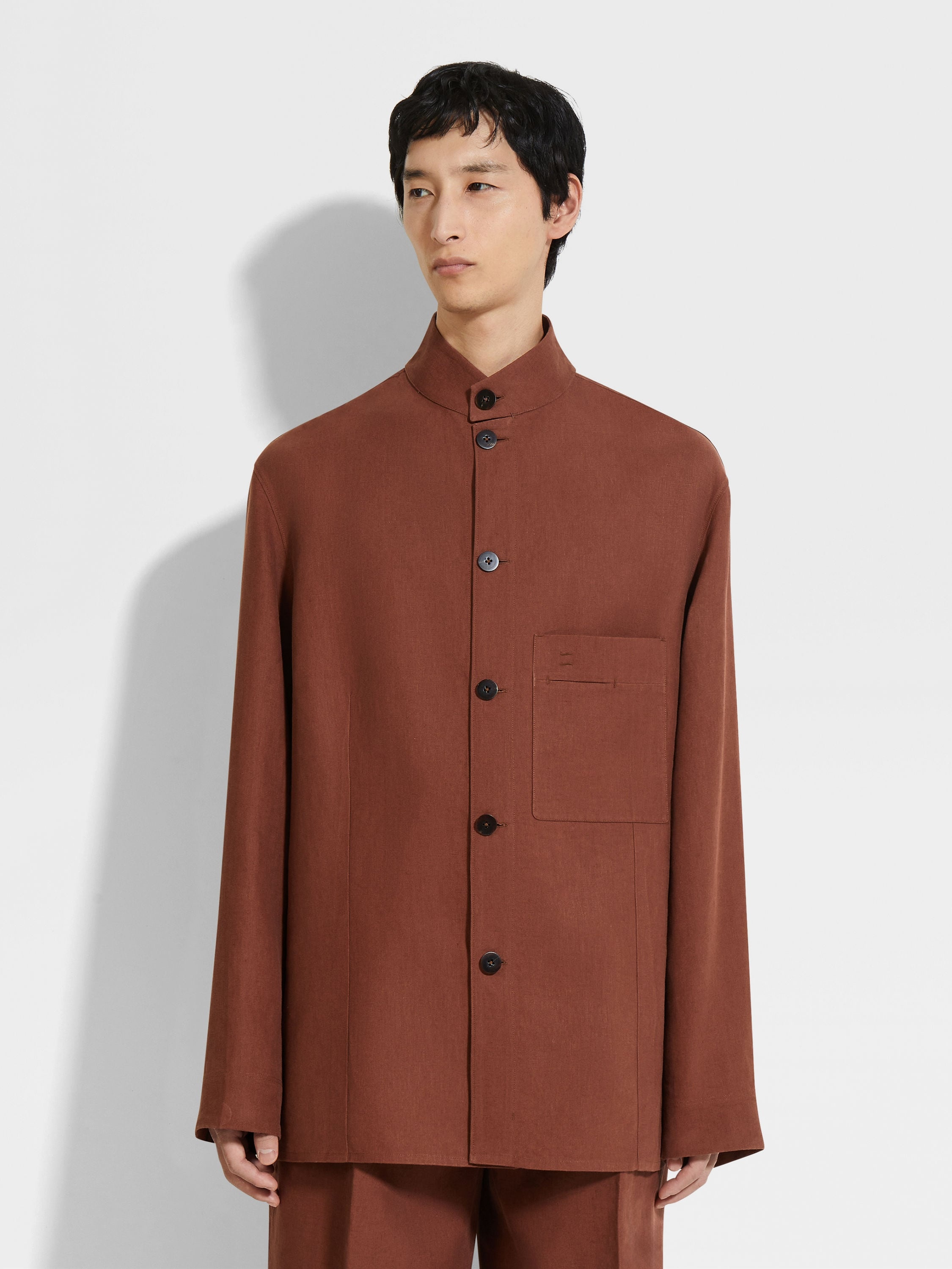 TOBACCO OASI LINO OVERSHIRT - 4
