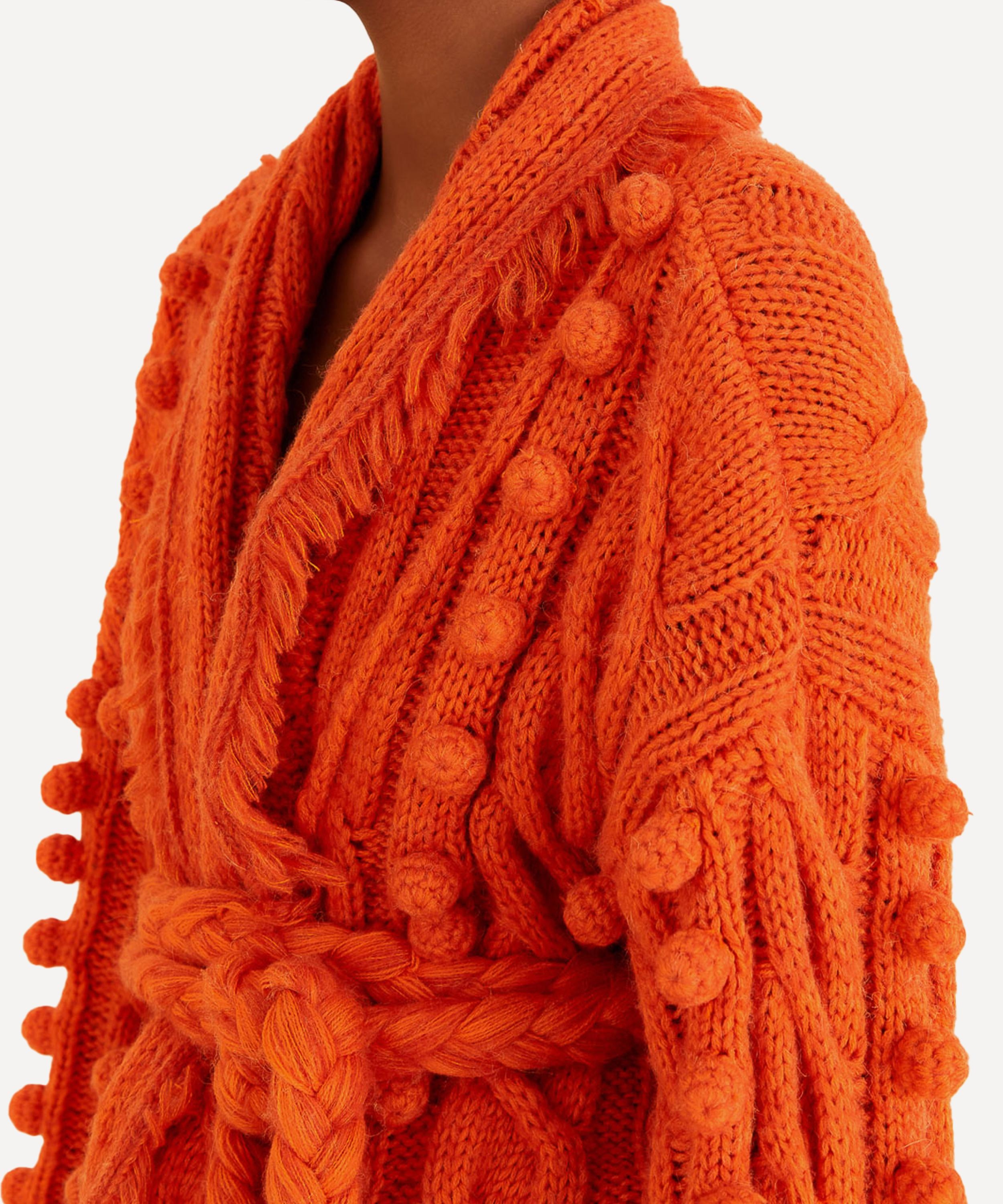Orange Braided Knit Cardigan - 4