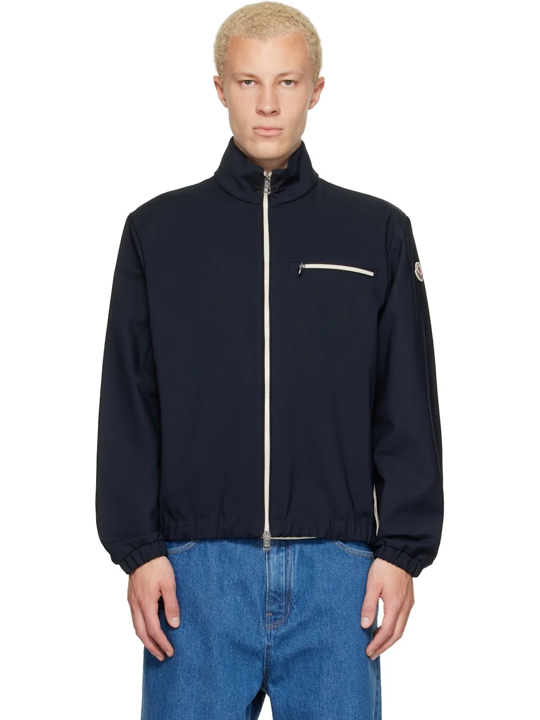 Navy Fourioun Cotton Blend Short Jacket - 1