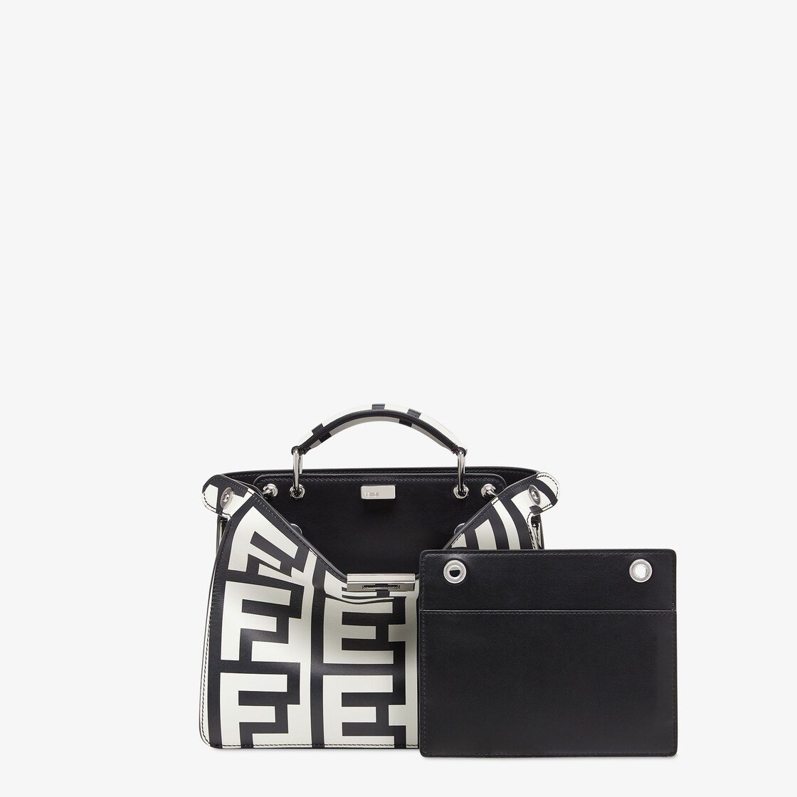 Small Peekaboo ISeeU bag made of Cuoio Romano leather, printed with the black and white Fendi Roma l - 2
