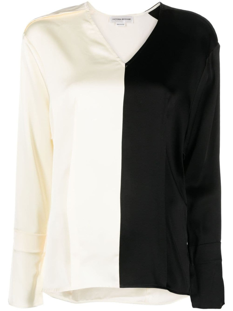 colour-block V-neck blouse 1