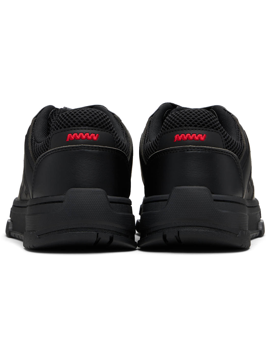 Black Faux-Leather Mesh Trims Sneakers - 2