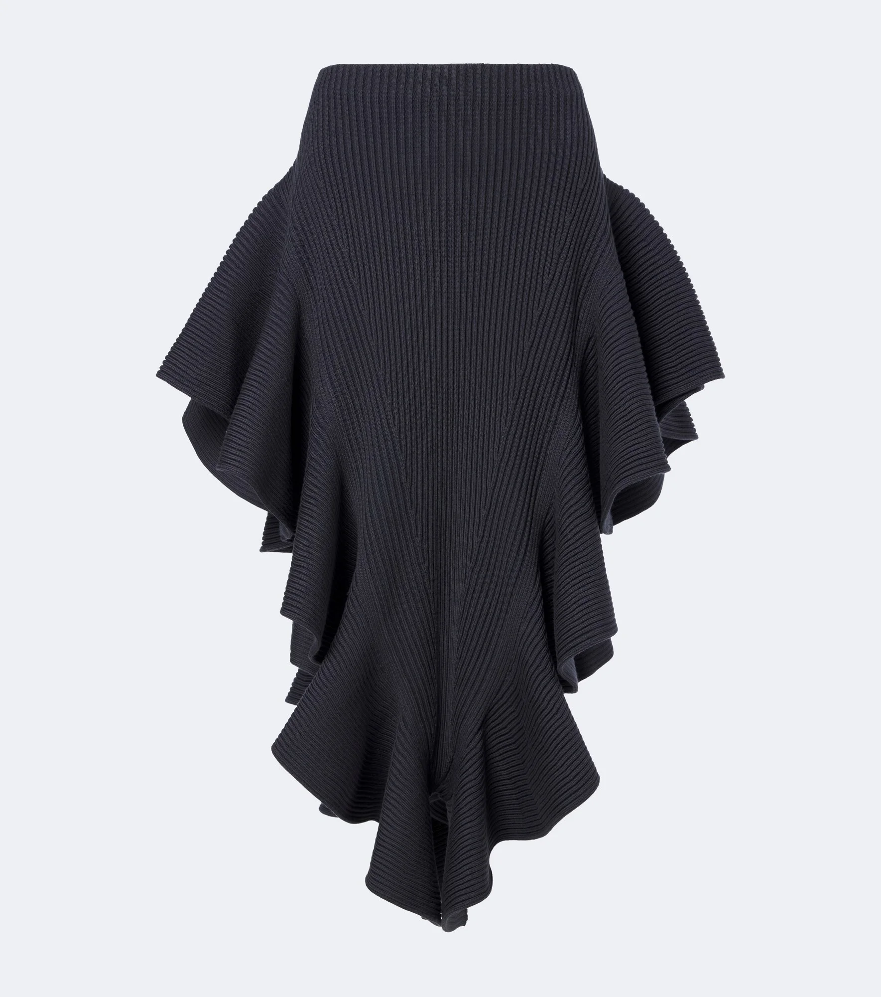 Ribbed-knit ruffled wool-blend midi skirt - 1