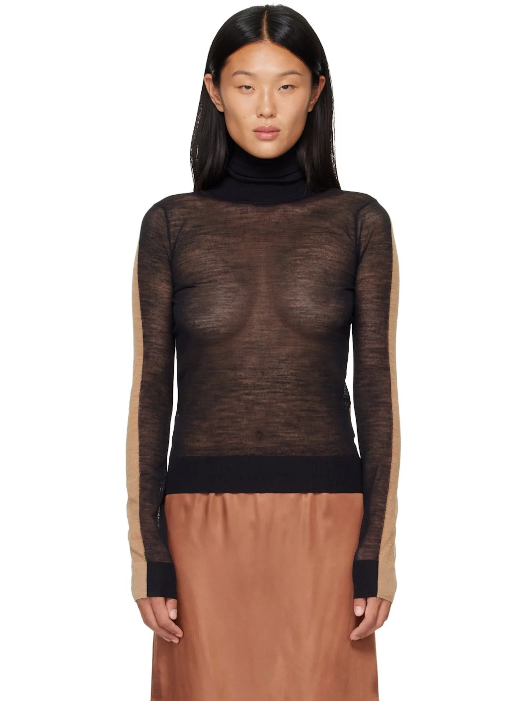Black & Beige Front Back Pullover Turtleneck - 1