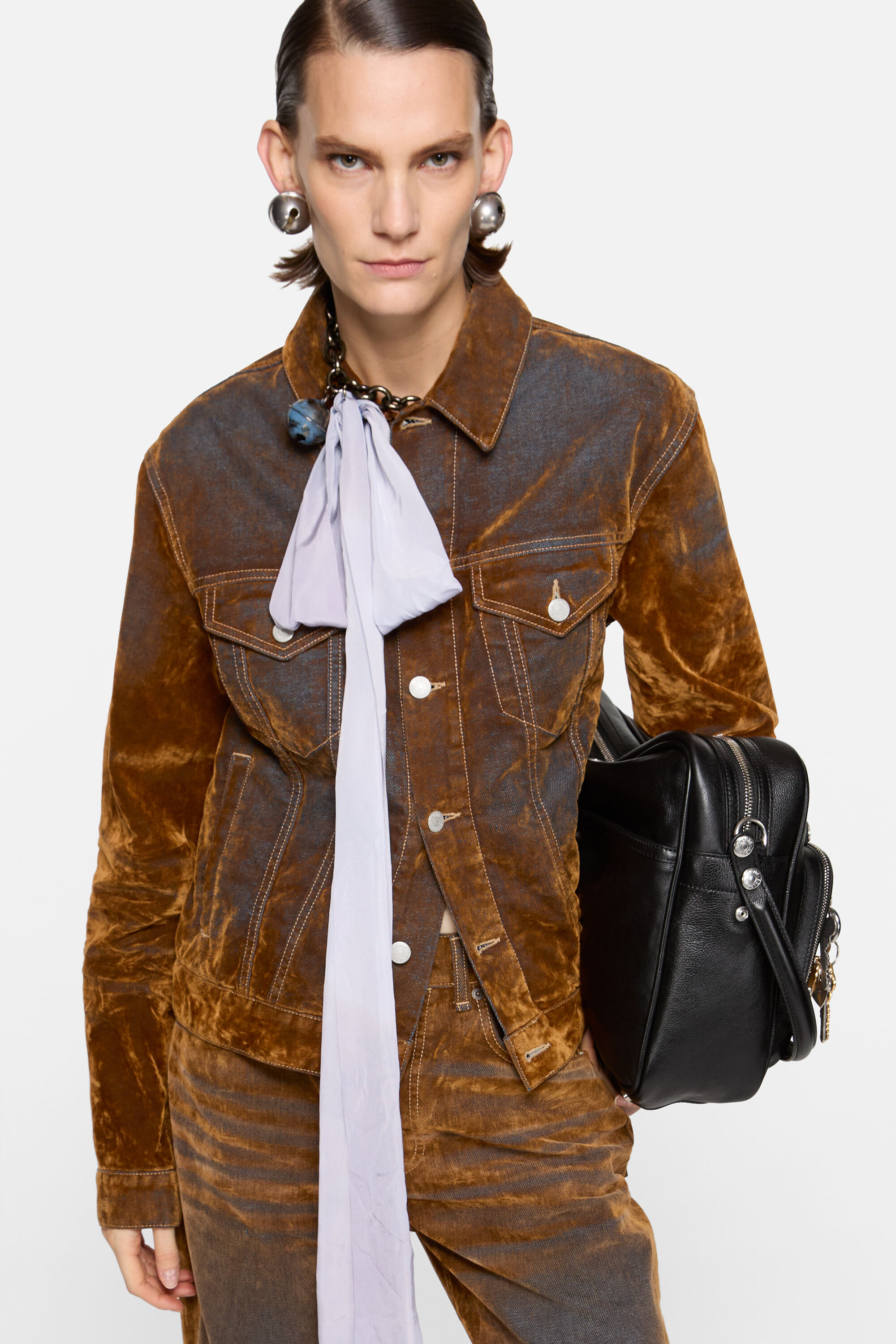 Flocked denim jacket - Rust brown - 4