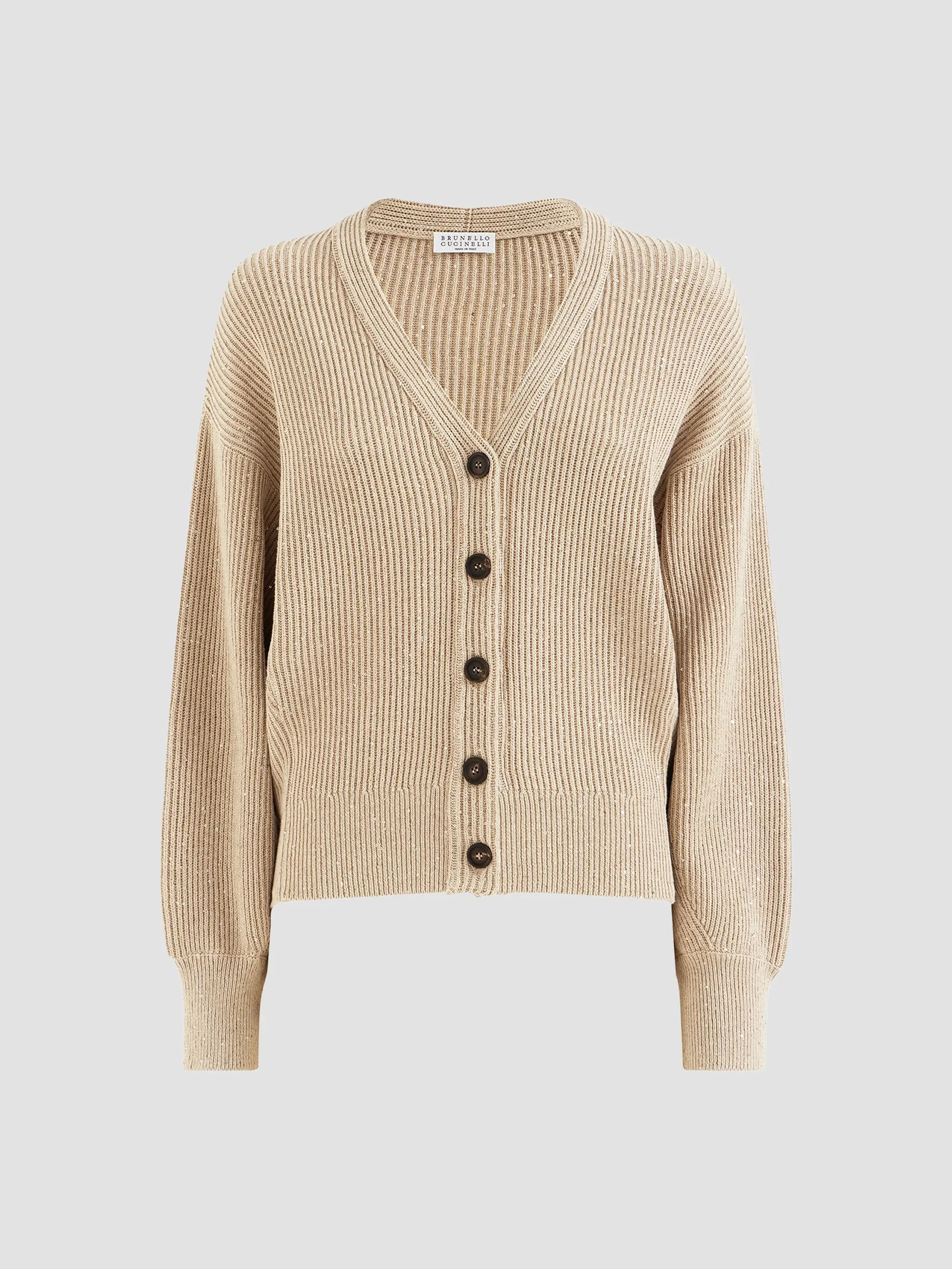 Women's Cotton Diamond Yarn English Rib Cardigan - Camel - 1