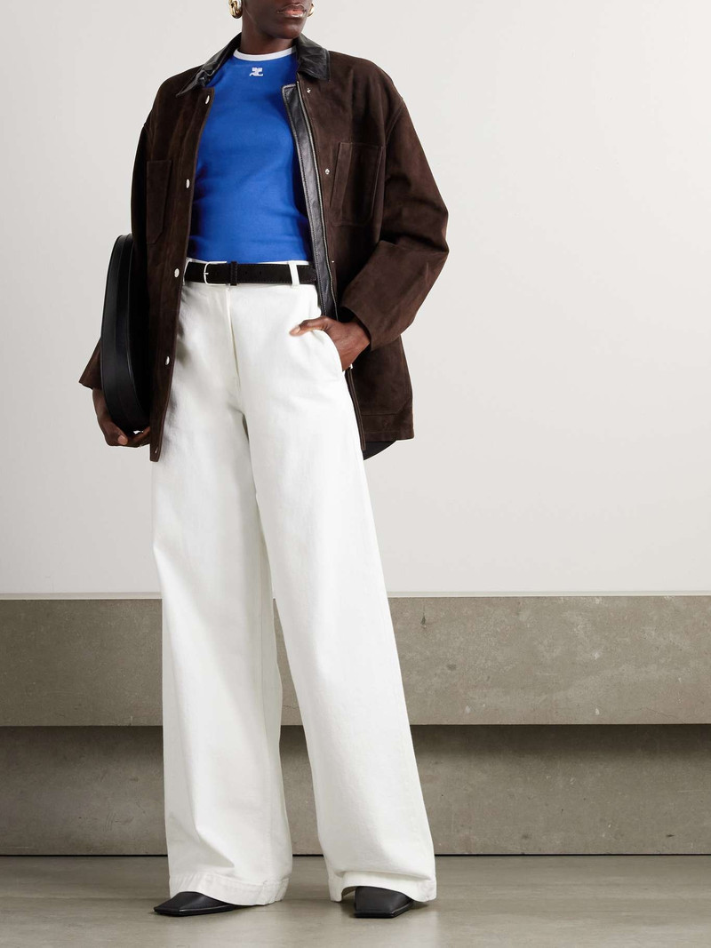 courrèges Cropped embroidered cotton-jersey T-shirt Blue outlook