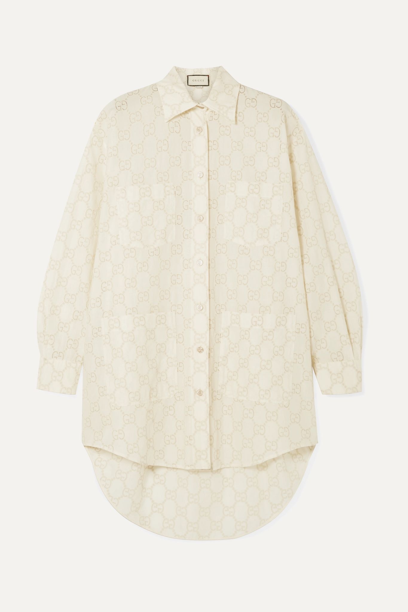 GG oversized broderie anglaise cotton-blend shirt - 1