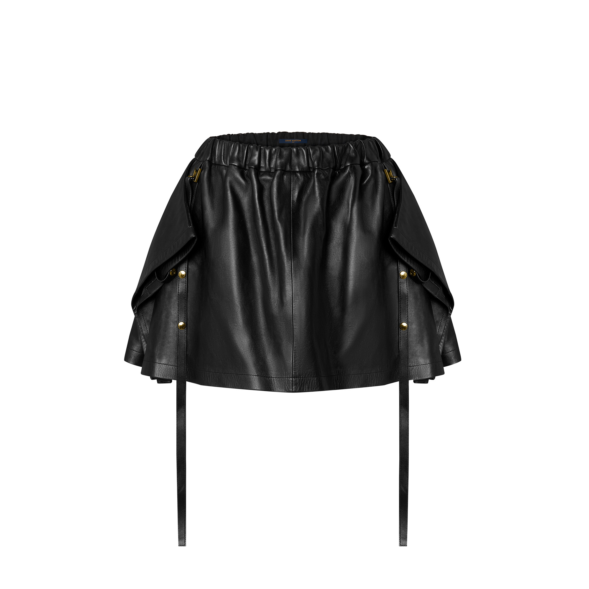 Strap Detail Gathered Leather Mini Skirt - 1