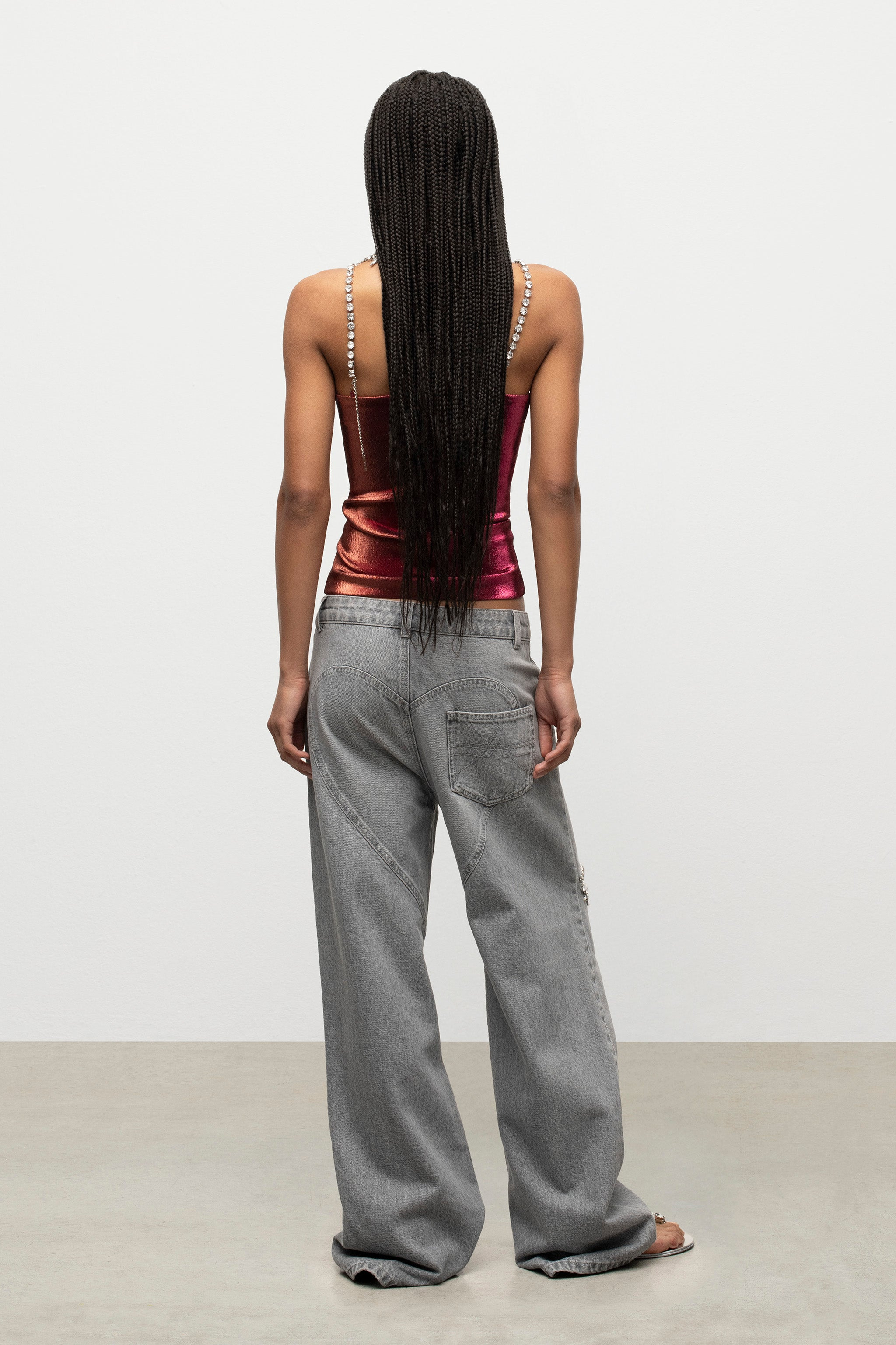 CRYSTAL EMBELLISHED STRETCH LAME CUTOUT TOP - 4