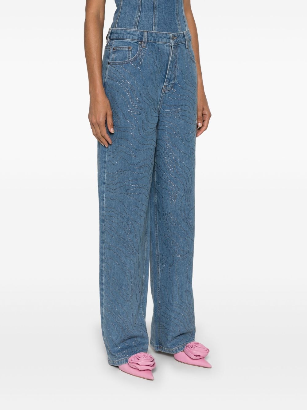 rhinestone-embellished wide-leg jeans - 3