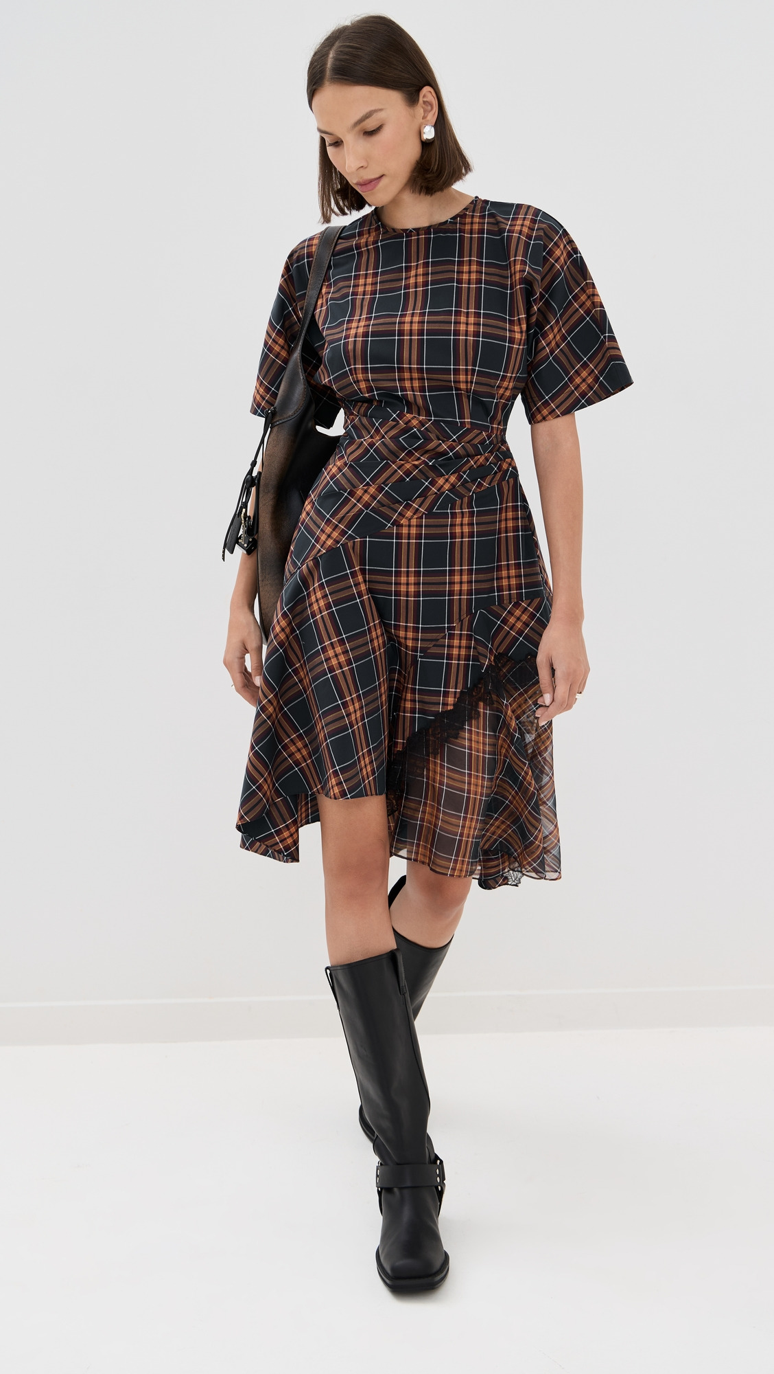 Short Sleeve Draped Dress with Organza Combo - 5