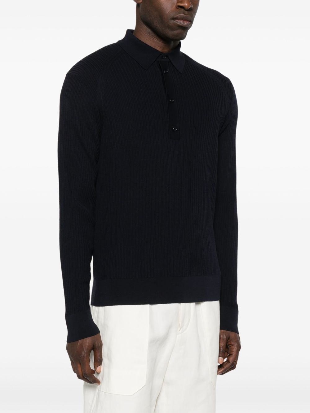 ribbed-knit polo shirt - 3