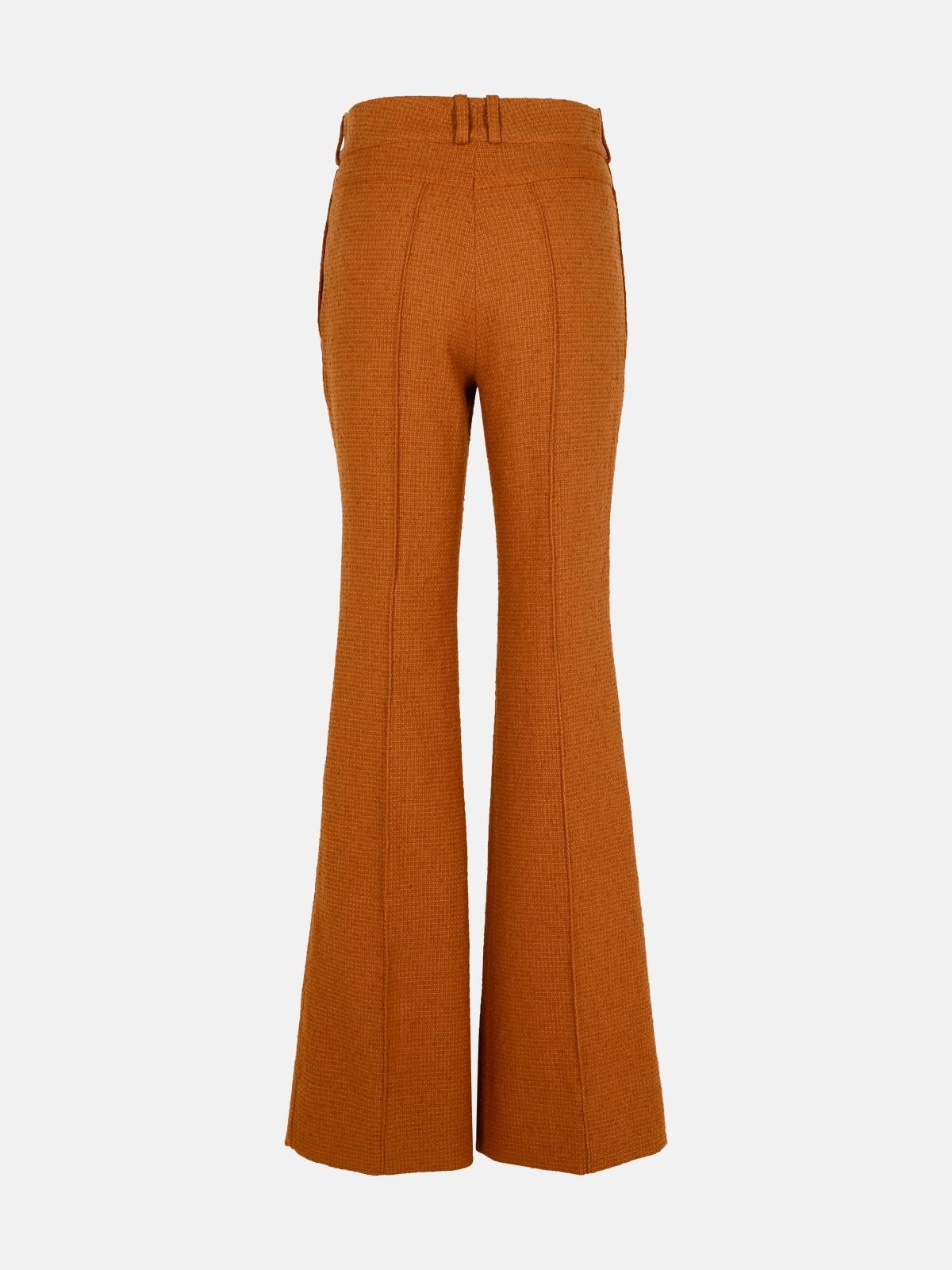 BROWN WOOL BLEND FLARE PANTS - 3
