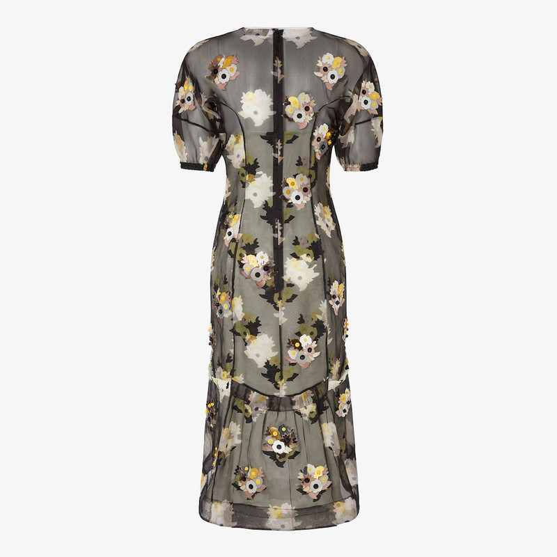 Dress Black printed organza dress with appliqués 2