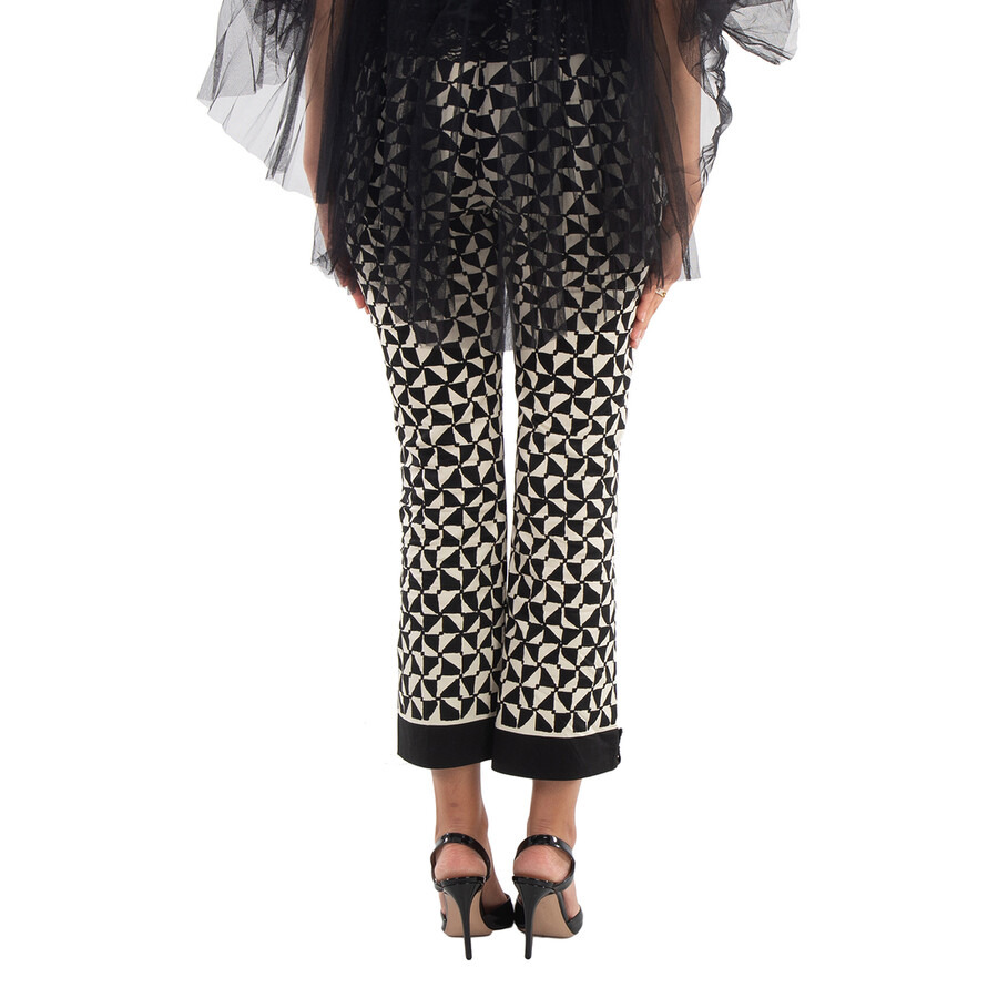 Max Mara Ladies Ecru Geometric-Pattern Print Cropped Pants - 5