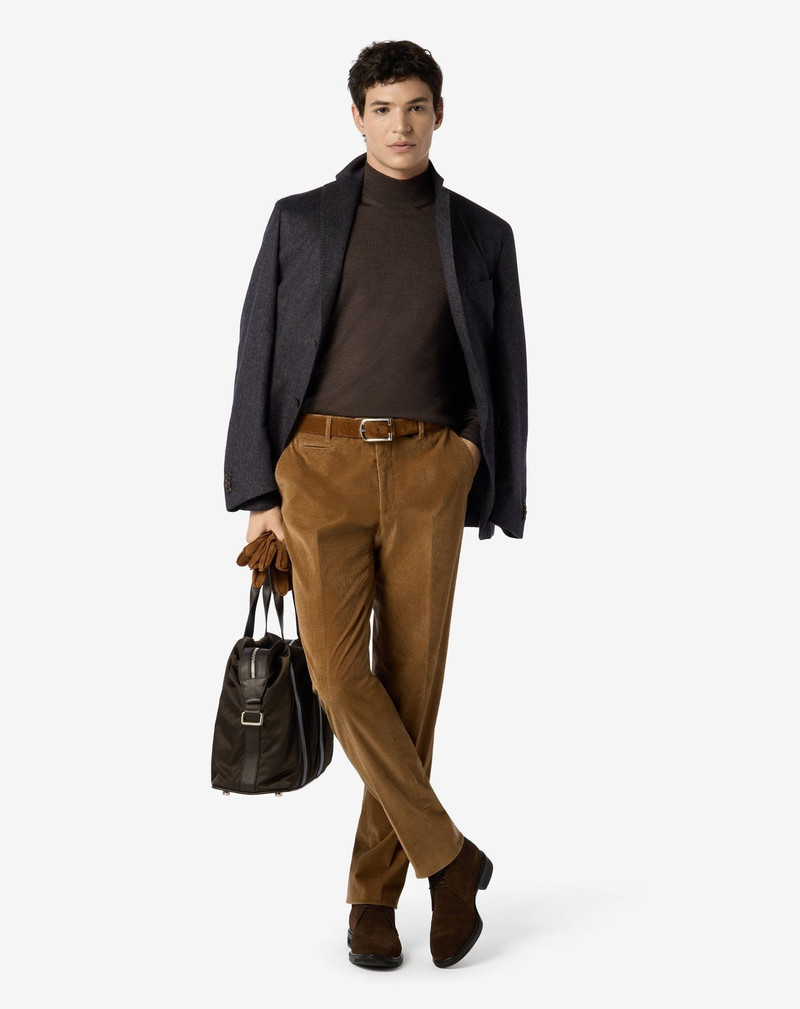 CORNELIANI Caramel brown 1500-striped cotton corduroy trousers outlook