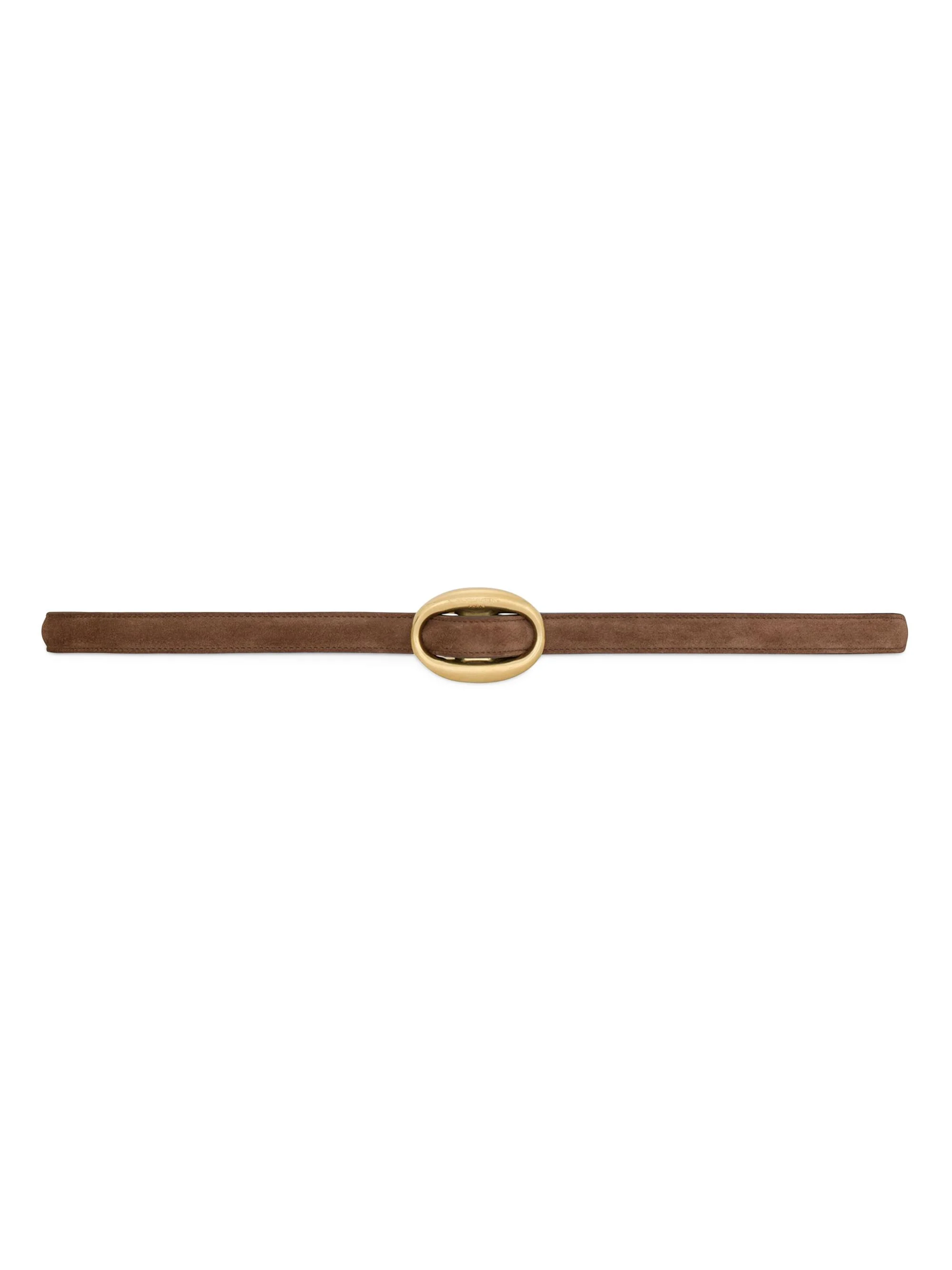 Women's Oval Buckle Thin Belt in Suede - Brown Coffee - 1