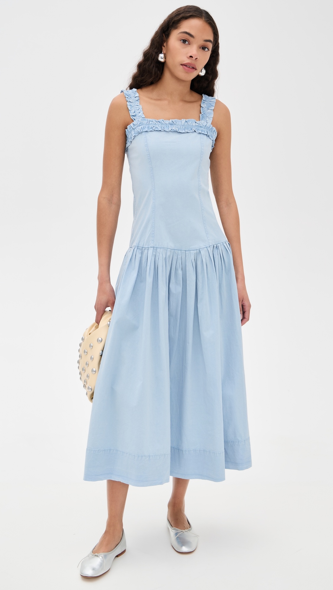 Washed Stretch Cotton Strap Corset Long Dress - 1