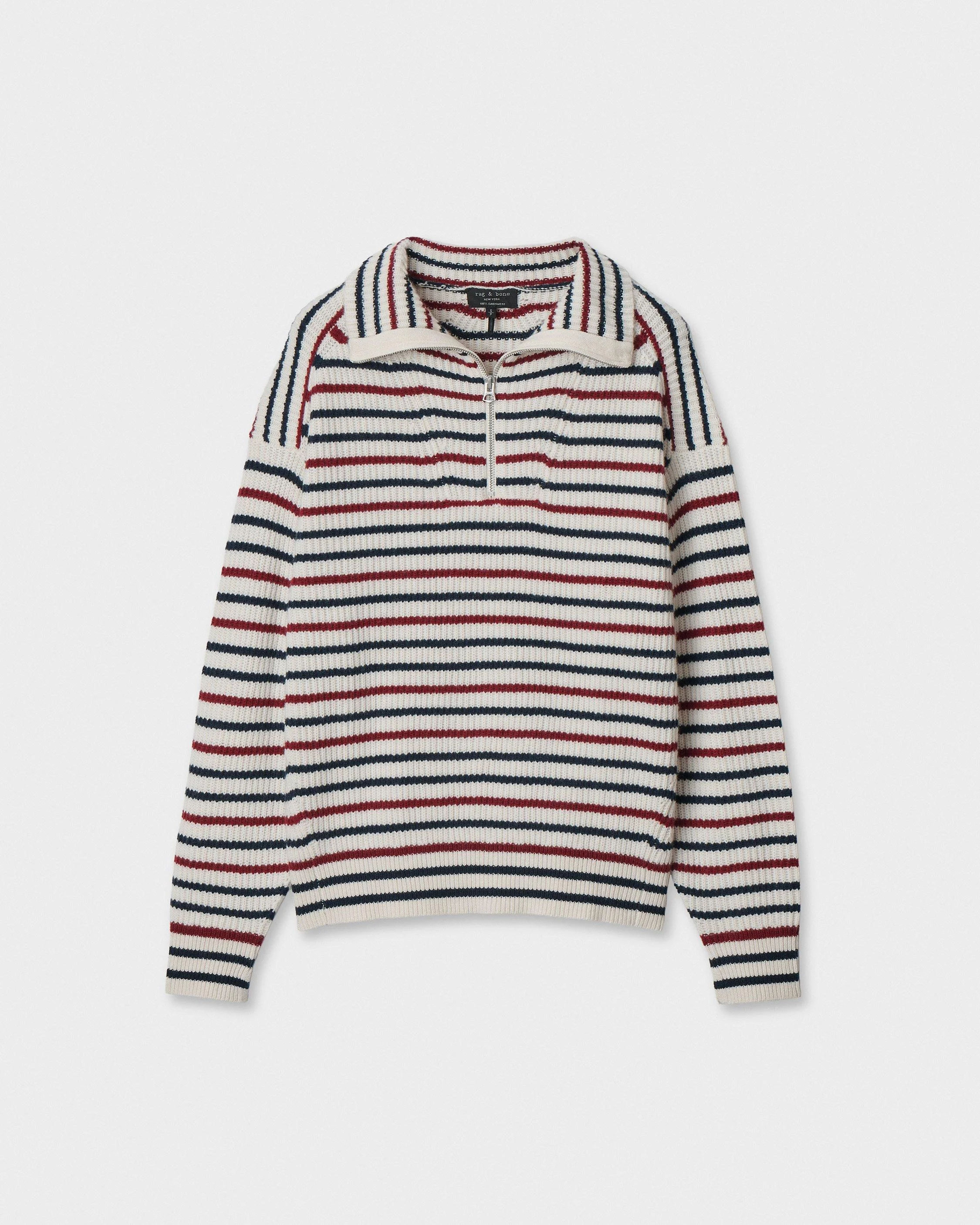Gigi Striped Cashmere Half-Zip - 1