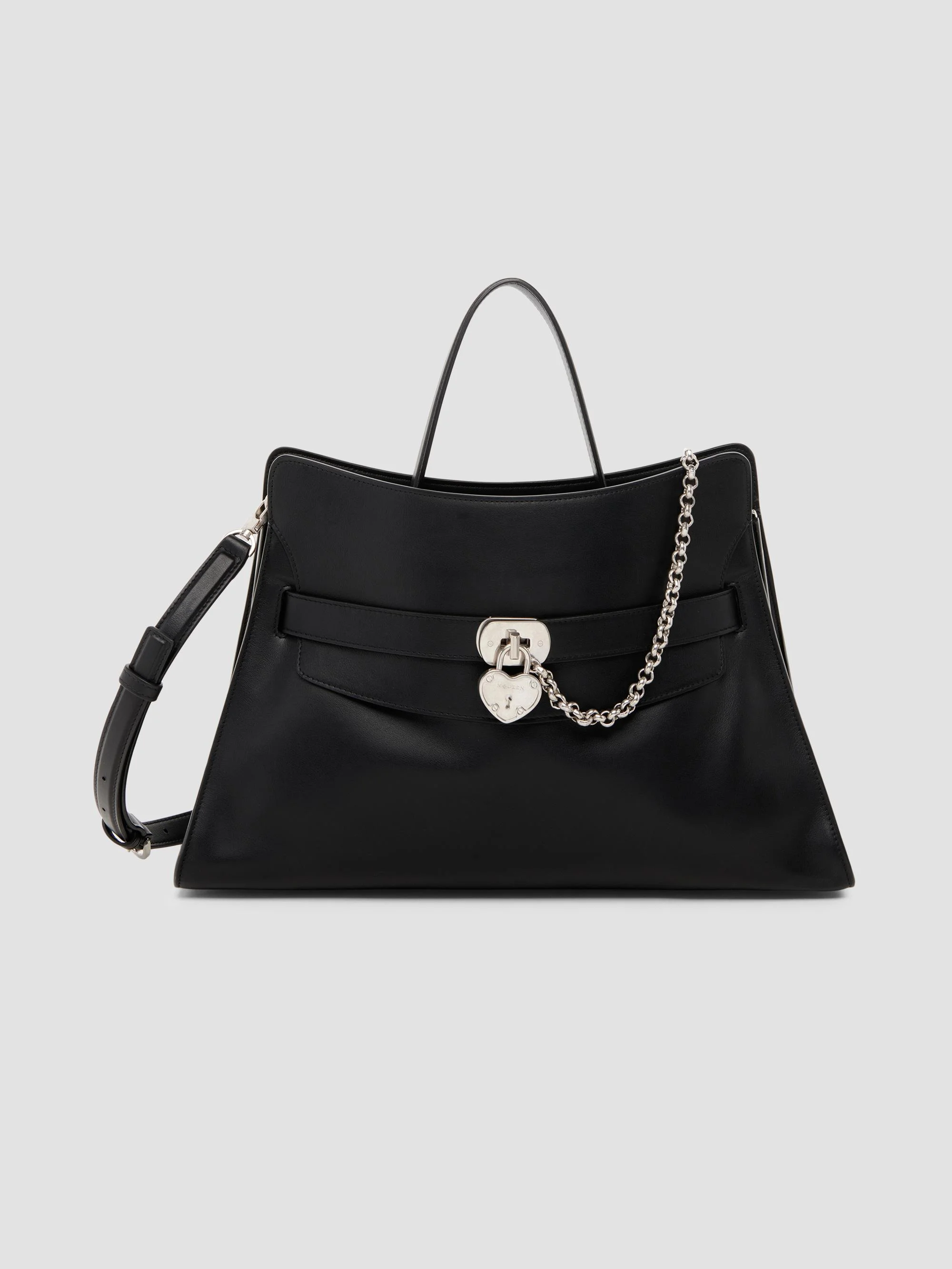 Women's Locke Leather Top Handle Bag - Black Silver - 1