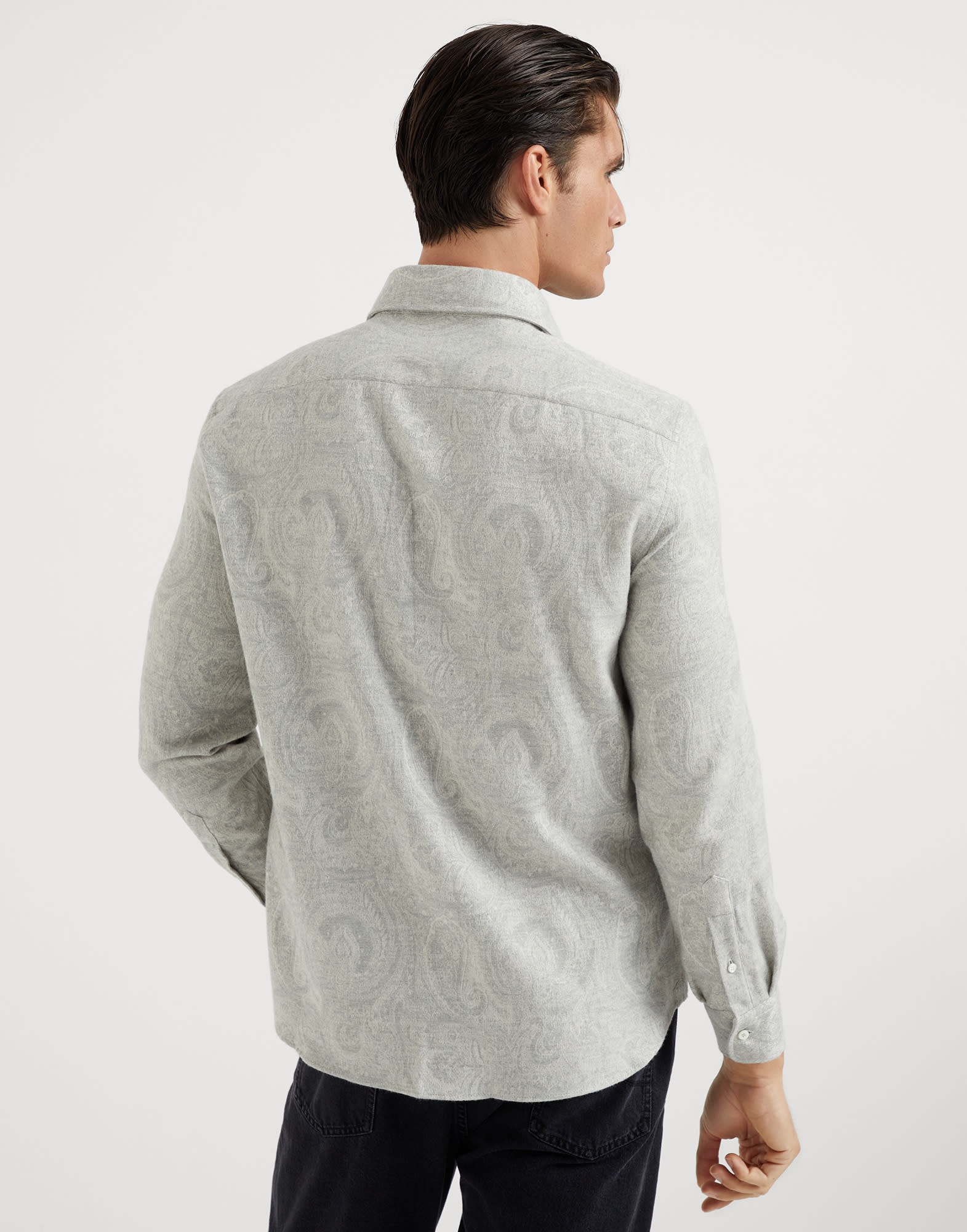 Paisley jacquard flannel easy fit shirt with spread collar - 2