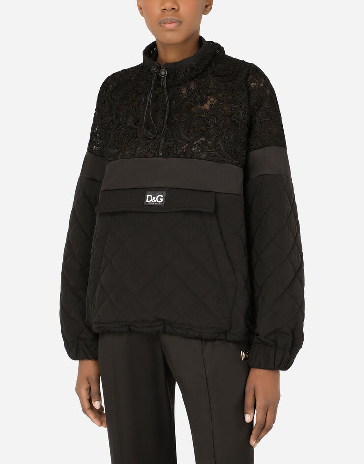 Quilted nylon and macramé lace anorak - 4