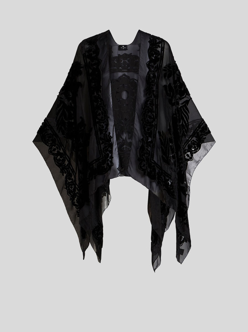 FLORAL BURNOUT VELVET CAPE 1