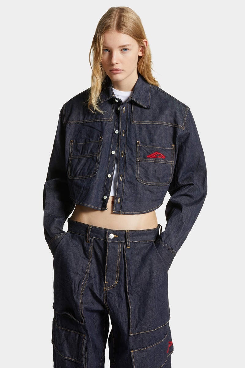DARK WASH ICON CROPPED JEAN SHIRT - 3