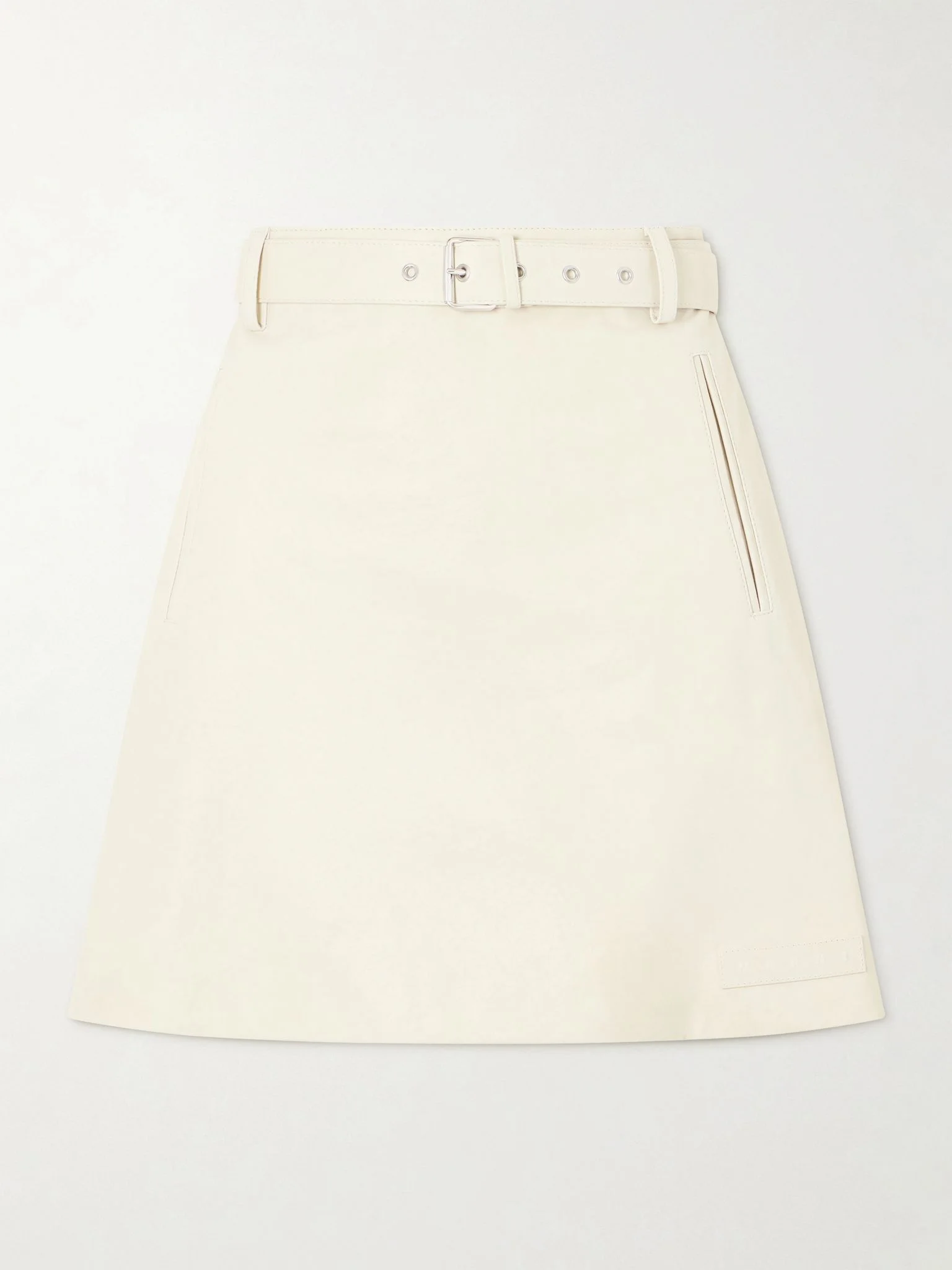Belted striped leather mini skirt Off-white - 1
