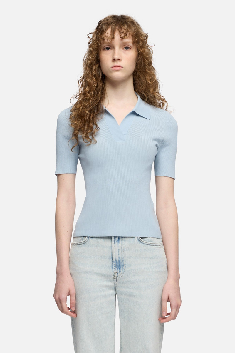 SHORT SLEEVE POLO SWEATER in Sky Blue 3