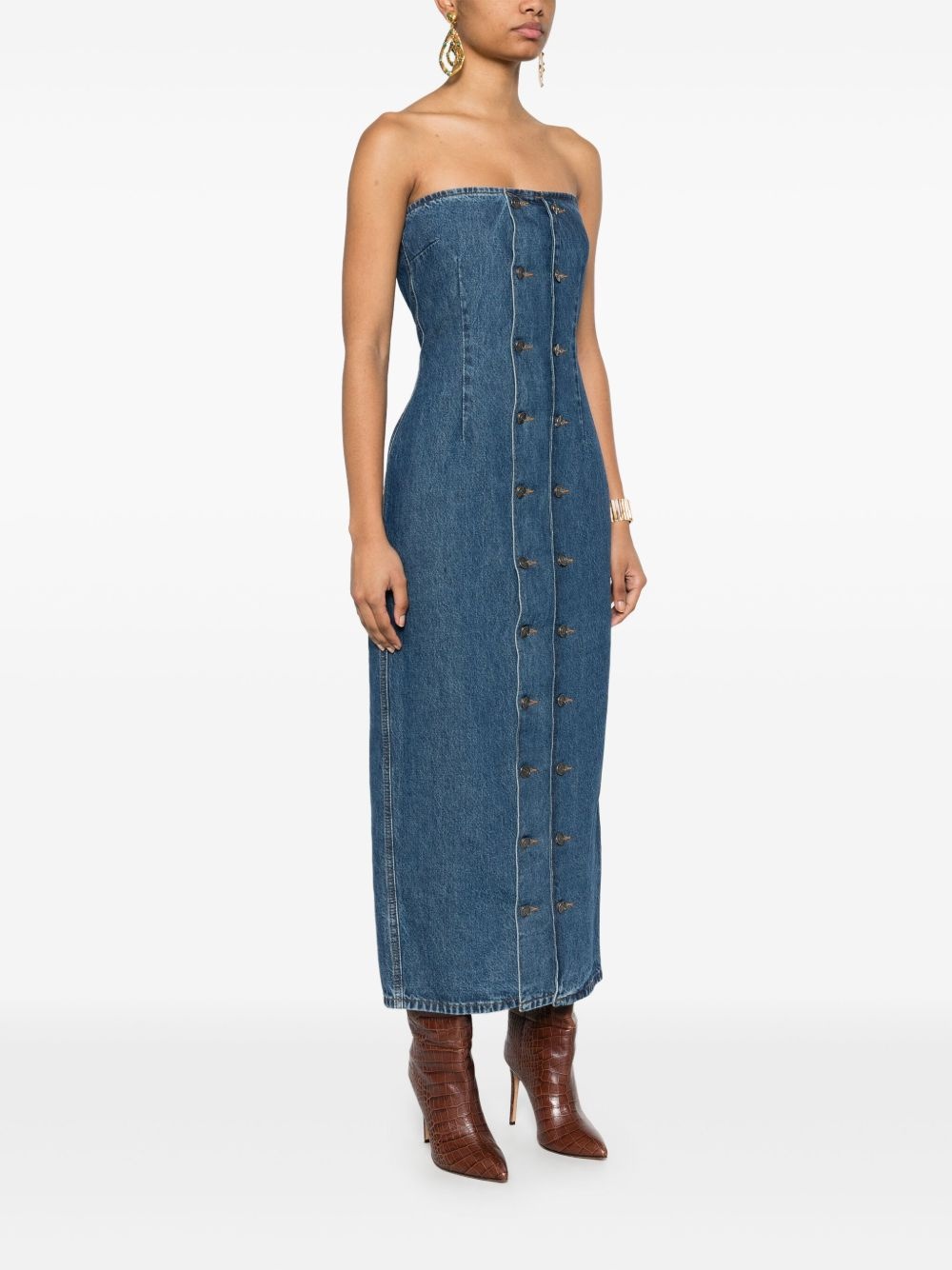 button-detail denim dress - 3