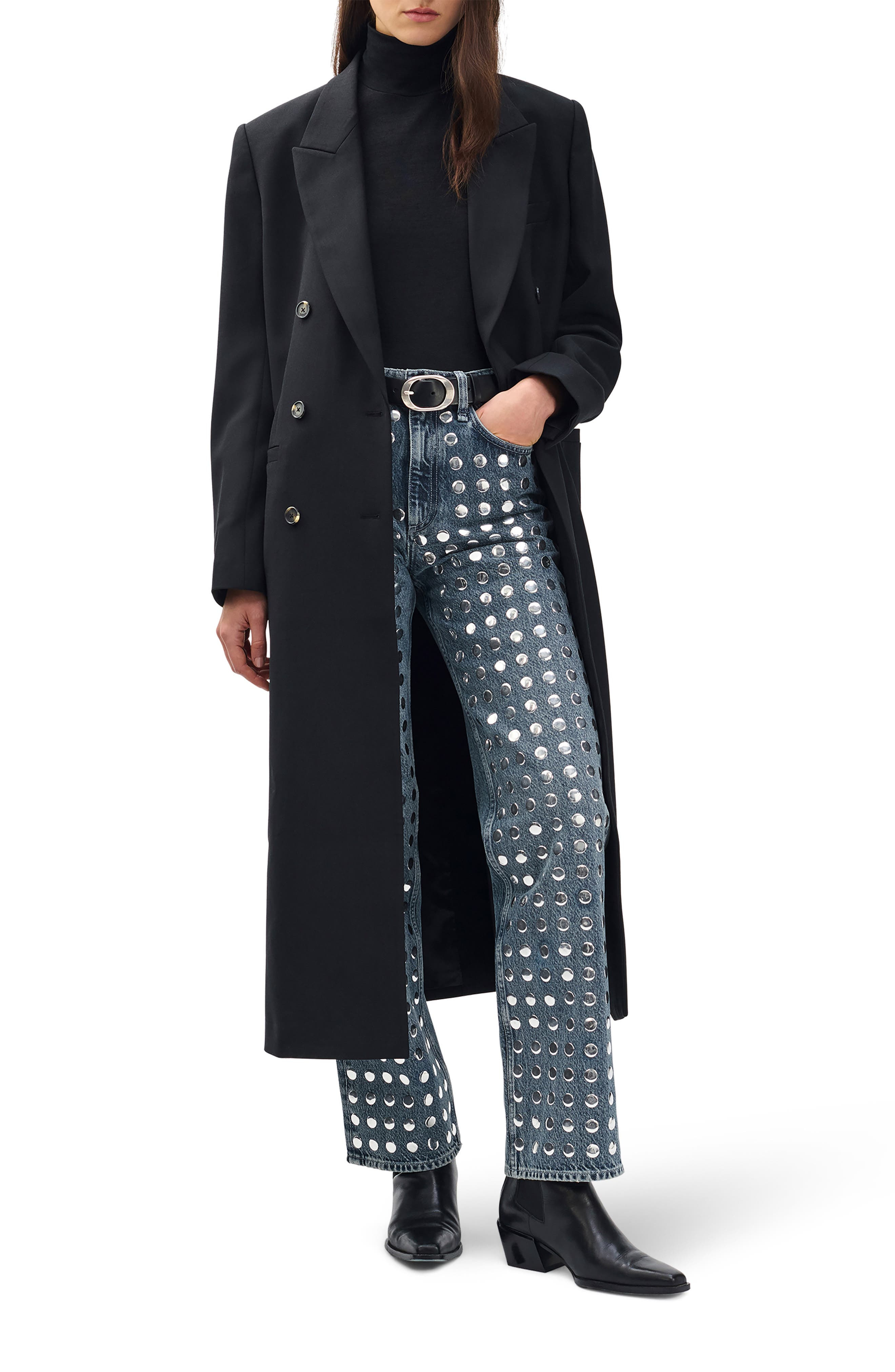 rag & bone Shea Rhinestone Straight Leg Jeans in Blue at Nordstrom - 6