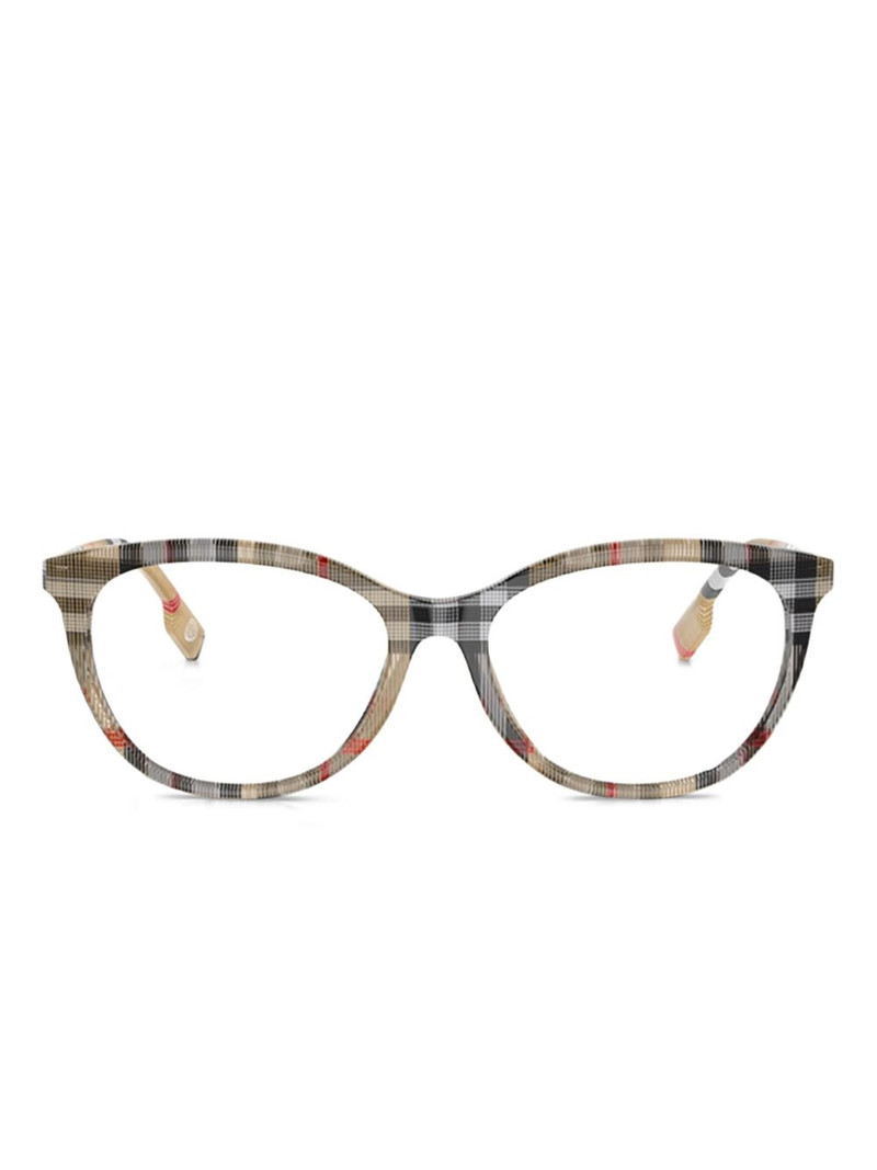 check-pattern round-frame glasses 1