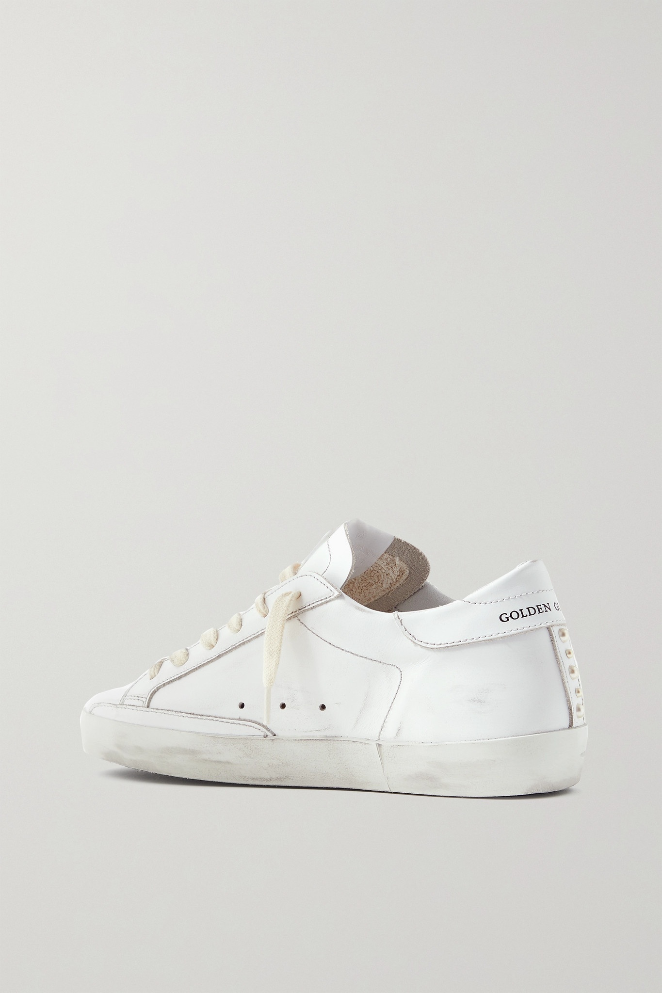 Superstar crystal-embellished distressed leather and suede sneakers - 4