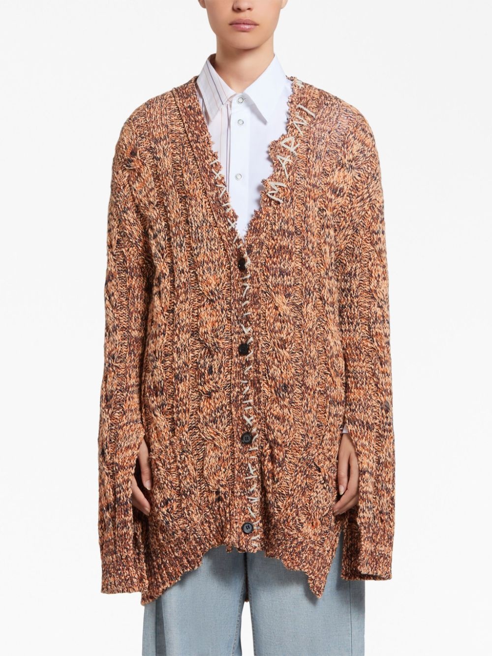 decorative-stitch chunky cable-knit cardigan - 3