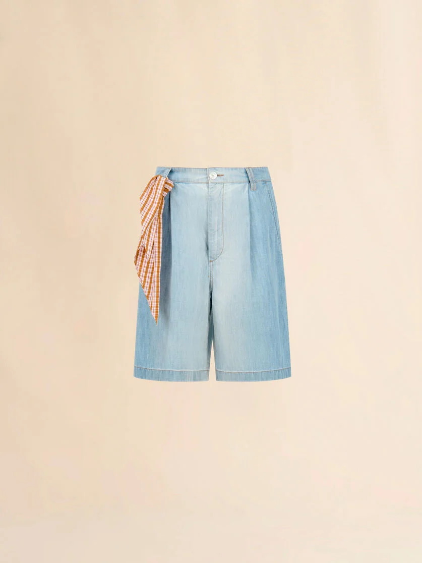 LIGHT BLUE CHAMBRAY SHORTS WITH FOULARD - 1