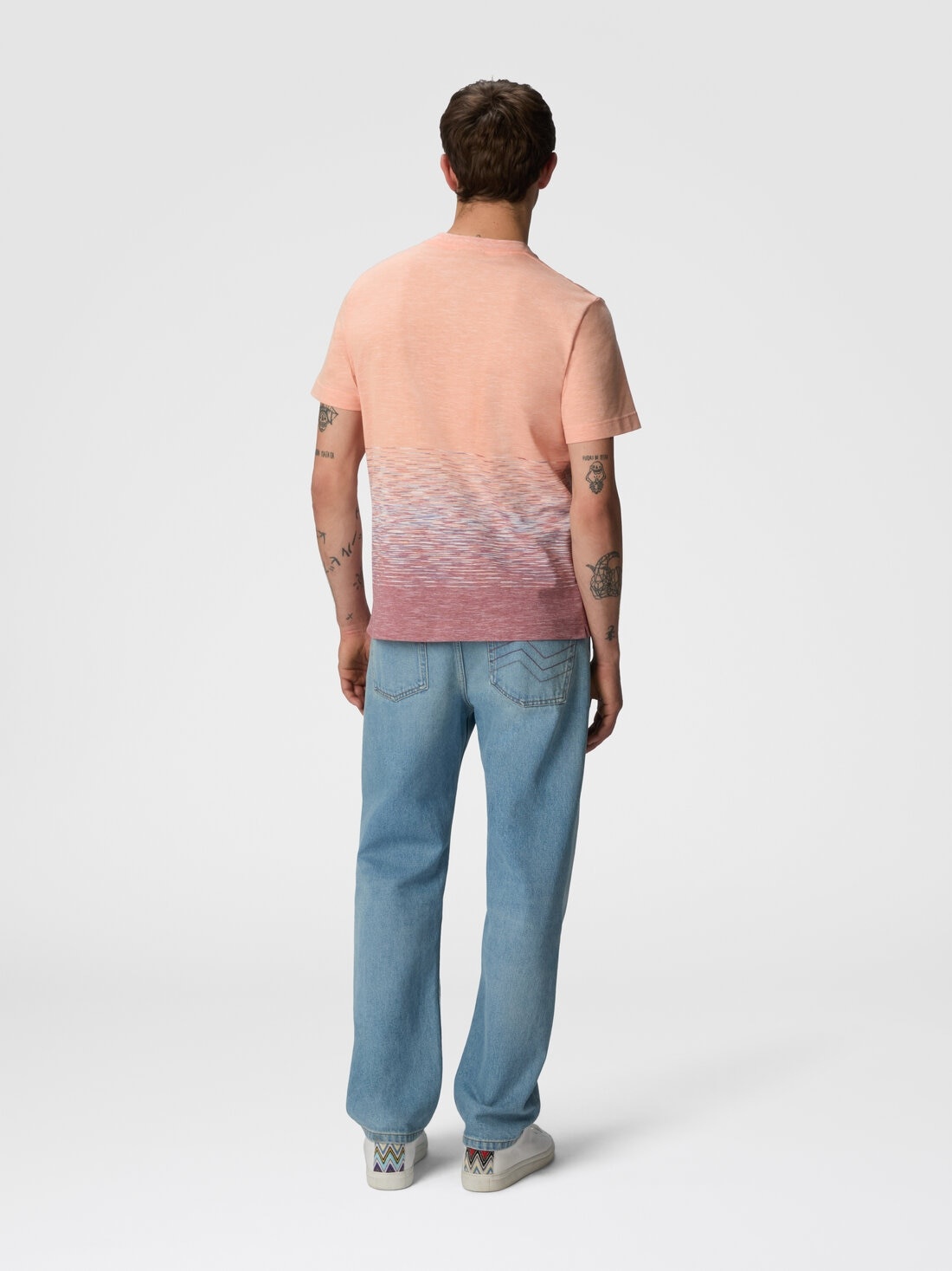 Crewneck T-shirt in slub cotton and linen with zigzag embroidery - 3
