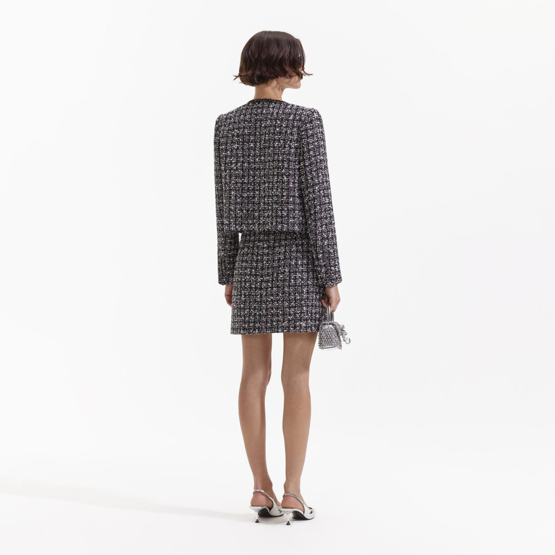 self-portrait Black Check Boucle Jacket outlook