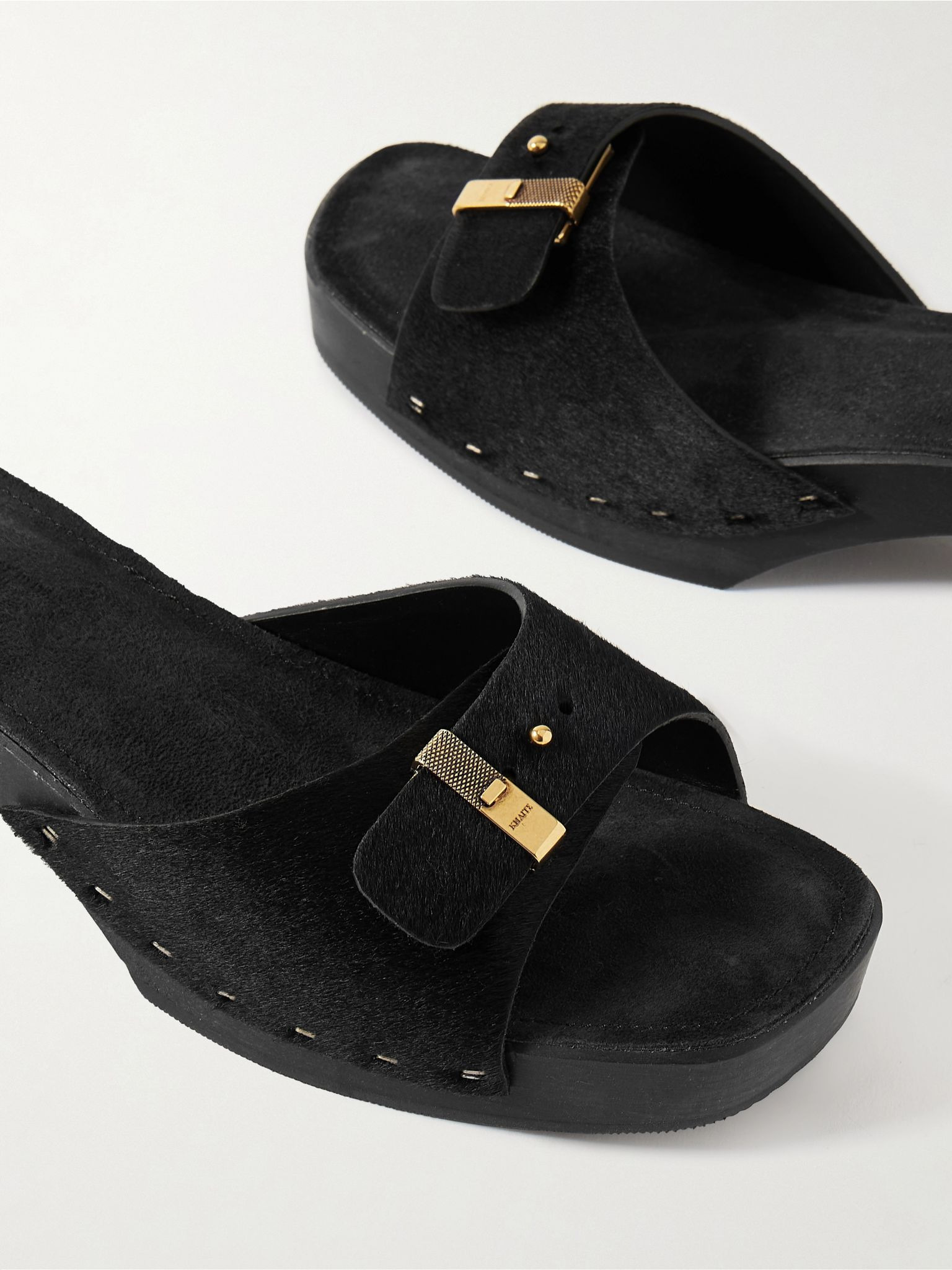 Britt buckled calf hair mules Black - 4