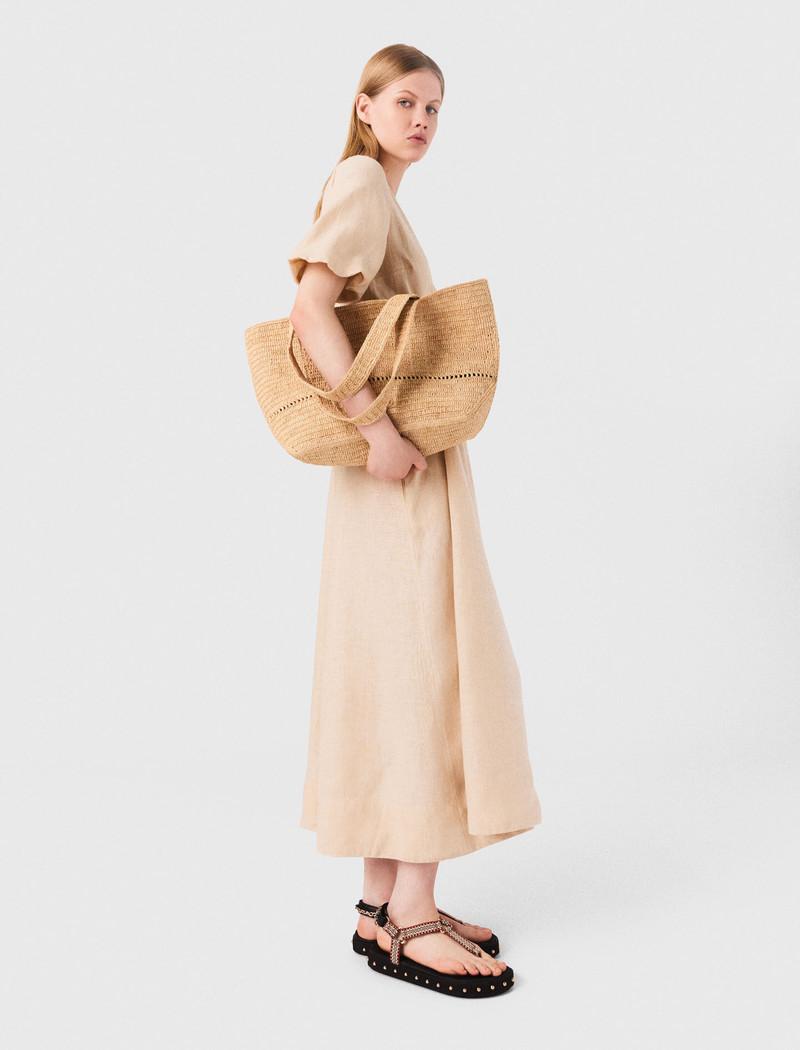 maje Natural crocheted raffia tote bag outlook